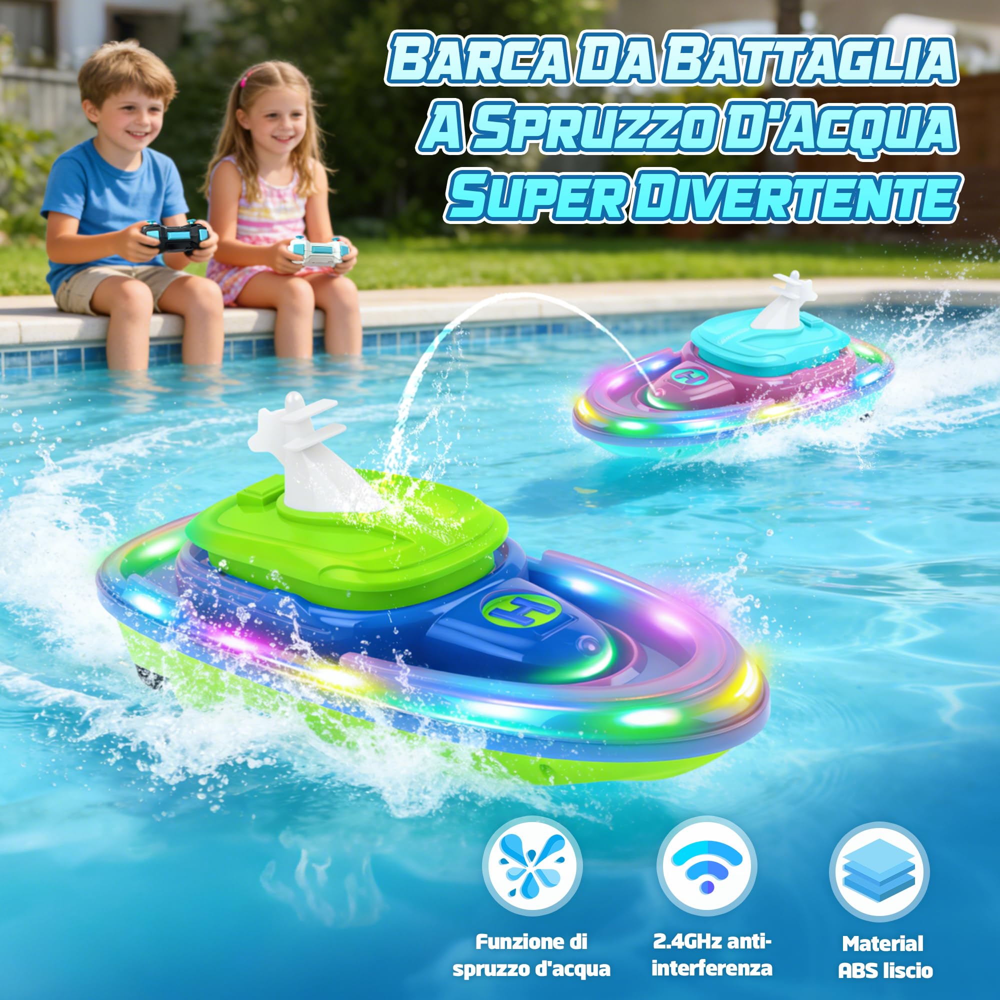 FORMIZON Barca Telecomandata, Motoscafo Telecomandato con Spruzzi d'Acqua, Barca Radiocomandata con Luce e Funzione Rotante a 360 Gradi per Piscine e Laghi (Blu)
