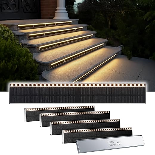 Solar Step Lights for Outside, 33 Focused-Beam High-Brightness LEDs, Waterproof Aluminum Outdoor Stair Light for Risers, Curbsides, Poolsides, Planter Edges (Warm White, 6Pack)