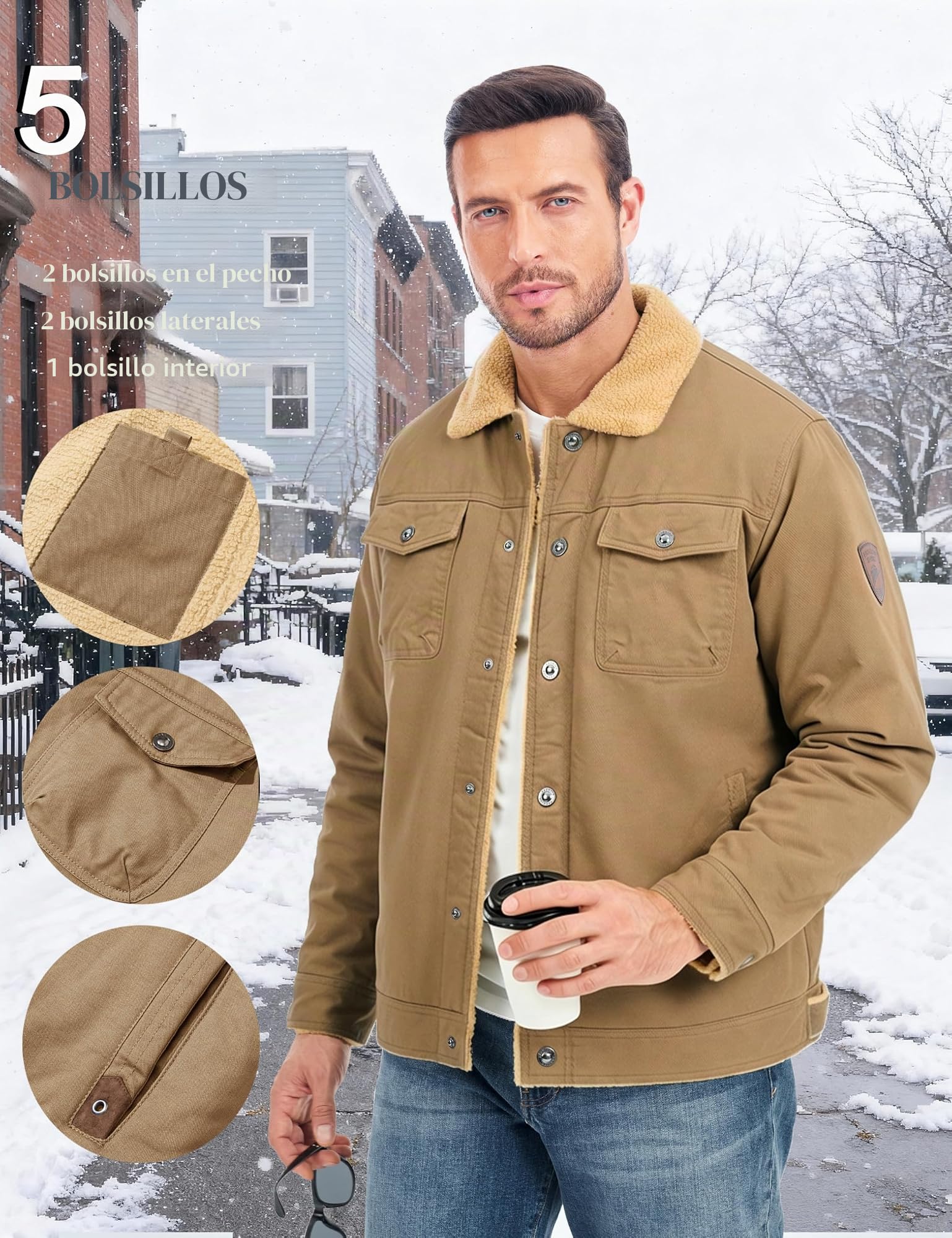 MAGCOMSEN Chaquetas de camionero para hombre, abrigo casual de invierno, chaquetas tipo cargo de algodón cálido con 5 bolsillos