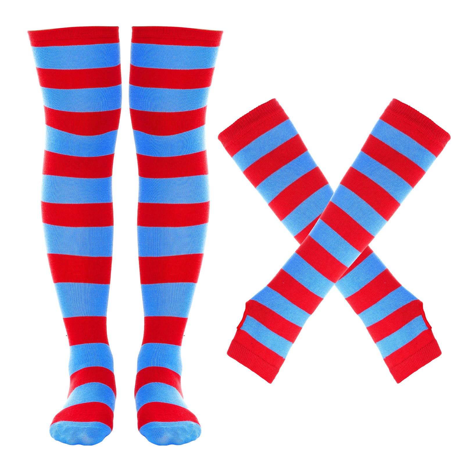 Tongcloud Women's Striped Knee High Socks, Over Knee Thigh High Socks, Arm Warmer and Fingerless Gloves Set