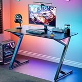 47 Inch Gaming Desk&comma; Ergonomic Computer Desk with LED Light and DIY Control Cable&comma; Gaming Table Carbon Fiber Surface for Home and Office&comma; Black