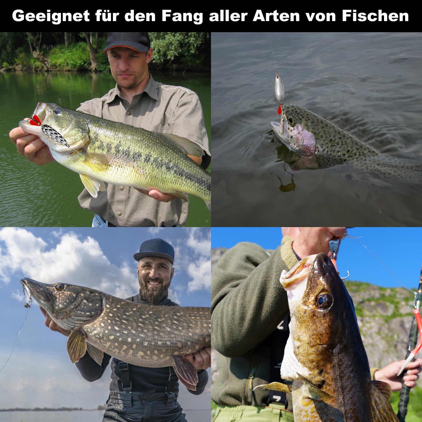 Realure 10 Pezzi Set di Esche da Pesca, Cucchiaini per Trote di Alta Qualità Esche Metalliche da 5g 8g con gancio esche dure Popper per Bassi Trota Luccio Pesca d'Acqua Dolce e Mare