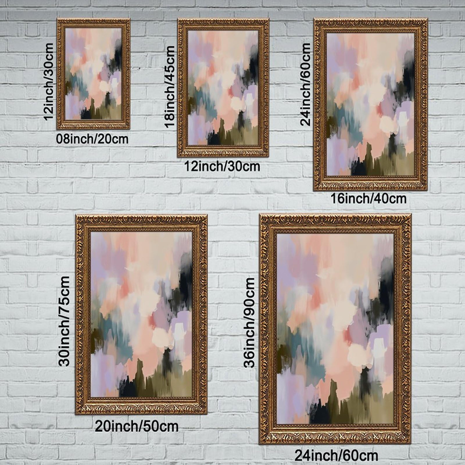 ELKPDOE Abstraktes und minimalistisches Poster, weiches neutrales Beige, 4 Leinwand-Poster, Schlafzimmer-Dekor, Sportlandschaft, Büro, Raumdekoration, Geschenk, Retro, goldener Rahmen, 40,6 x 61 cm (L