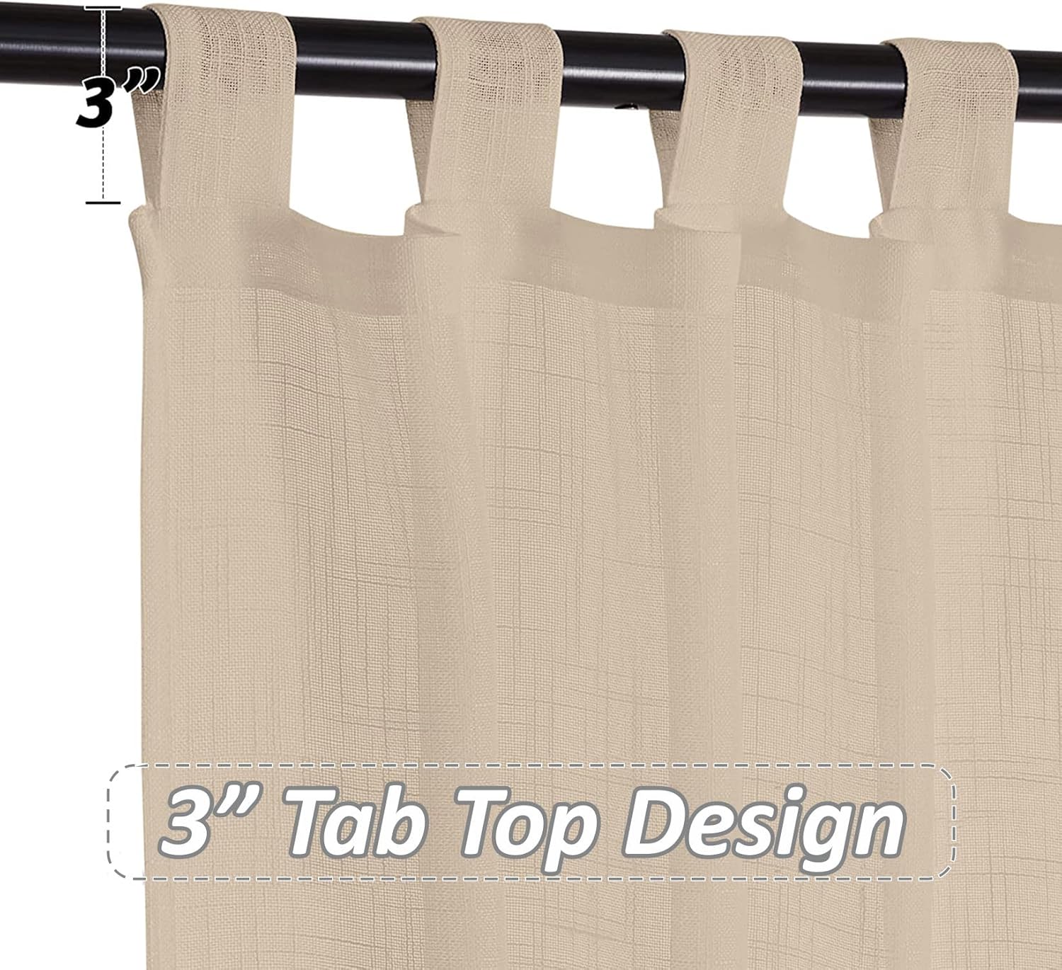 Tab TOB Sheer Curtains Linen Textured Light Filtering Window Treatments Panels for Home Office Pack of 2 Panels, Tiebacks Natural (42"x84")
