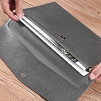 Vista 5 de Enyuwlcm Carpeta de Archivos de Cuero PU A4 con Cierre de Presión Estuche Portadocumentos con Sobre de Cierre para Recibos y Contratos Gris