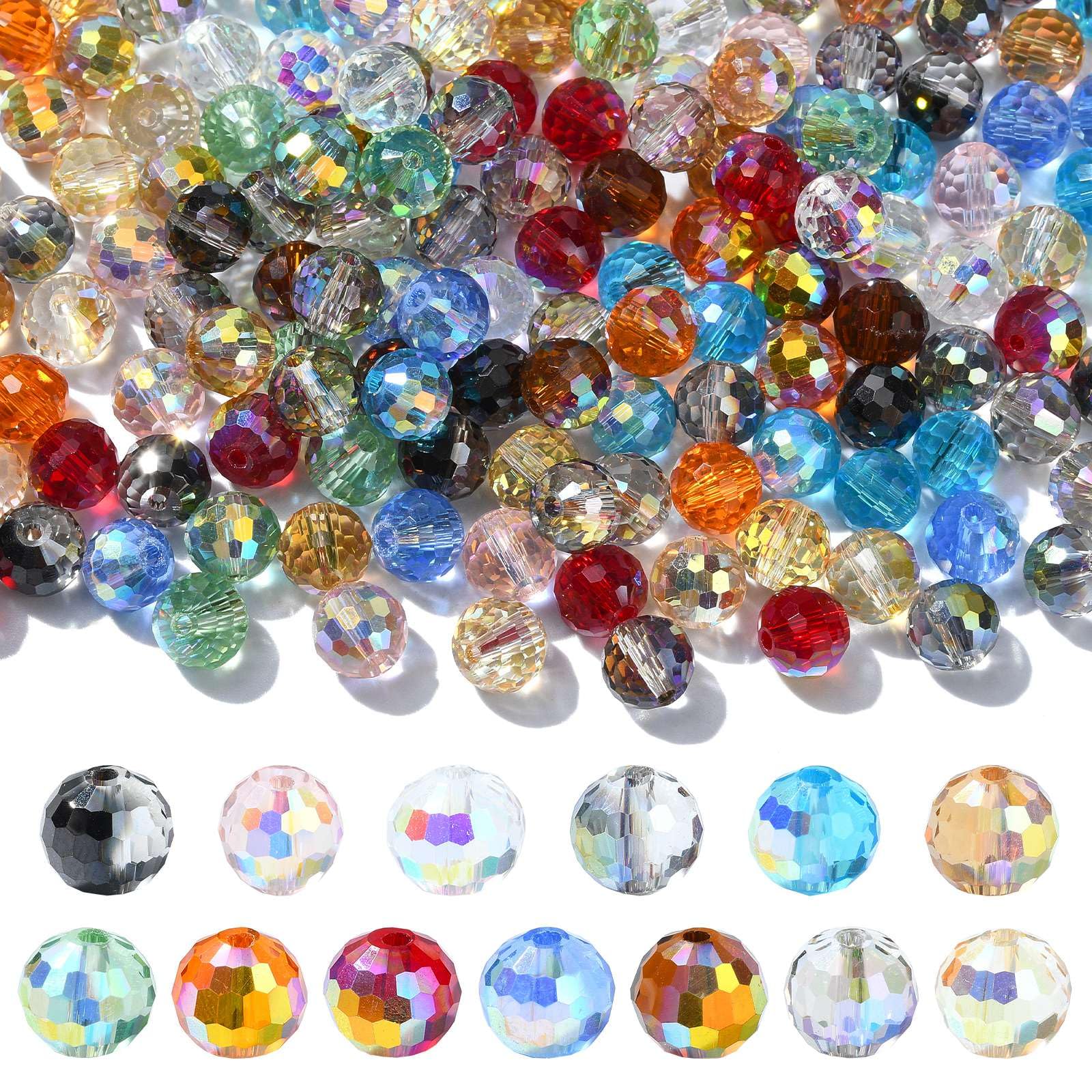 UR URLIFEHALL 200 Pcs Electroplate Glass Round Beads 8mm Faceted Crystal Disco Beads Spacer Loose Beads for Jewellery Making Crafts Earrings