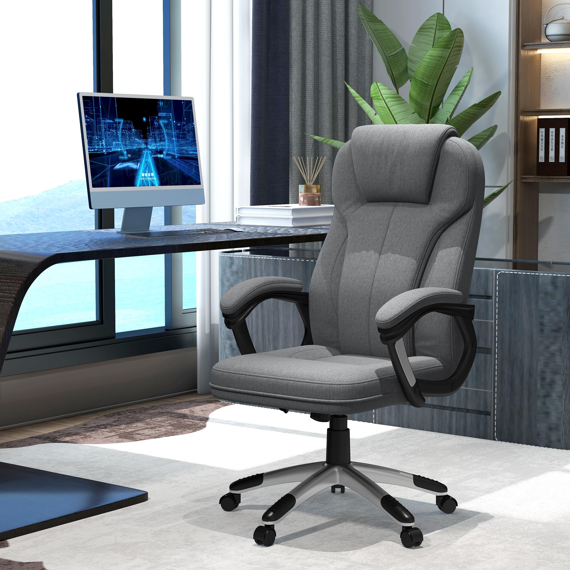 Vinsetto Bureaustoel ergonomisch, met massagefunctie en warmte, verstelbare hoogte, tot 120 kg, 64 x 70 x 118 cm, zwart