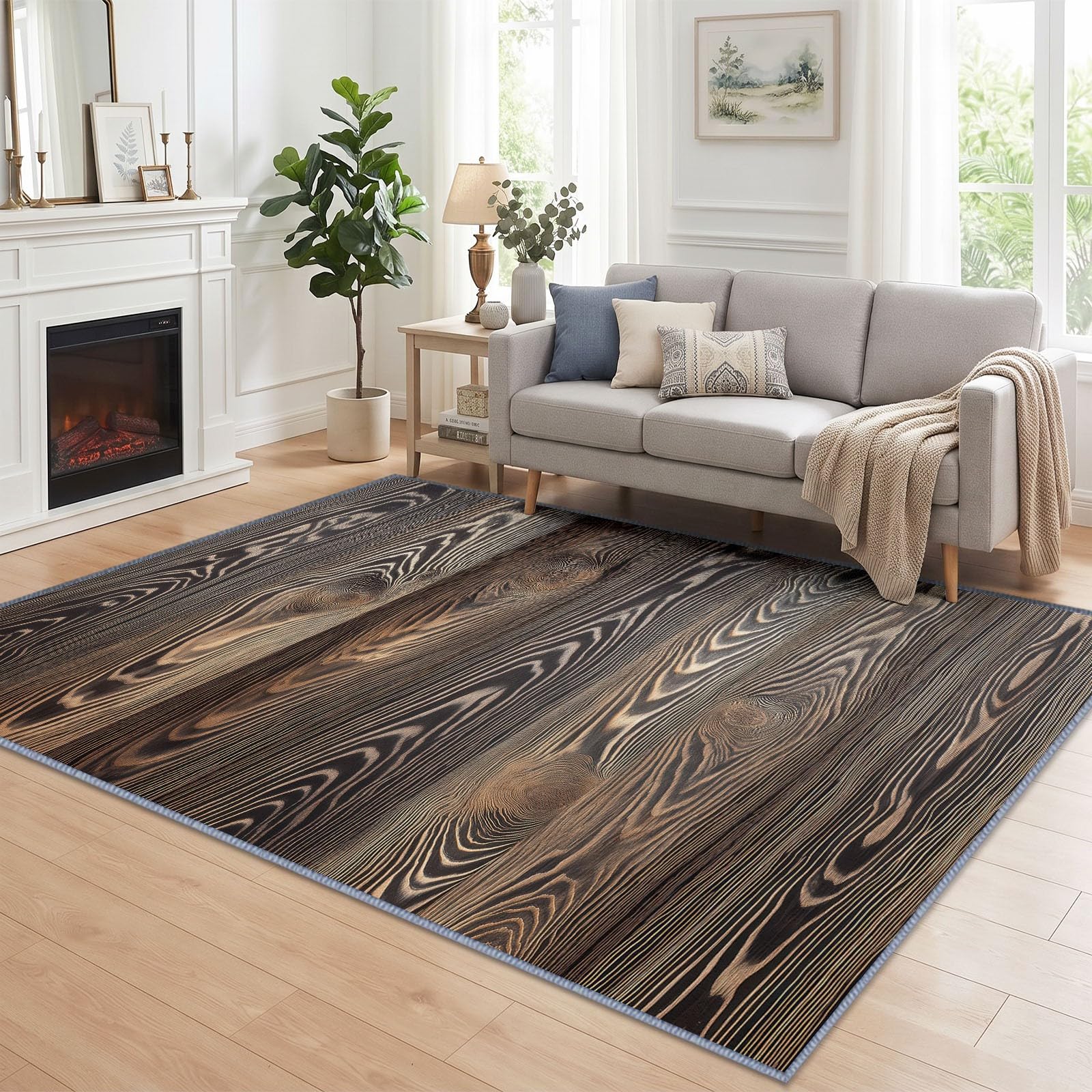 Tappeto rustico lavabile per soggiorno 240 x 300 cm, grande tappeto per interni a pelo basso naturale con struttura ad anello con albero, antiscivolo, super morbido, per camera da letto, sala da