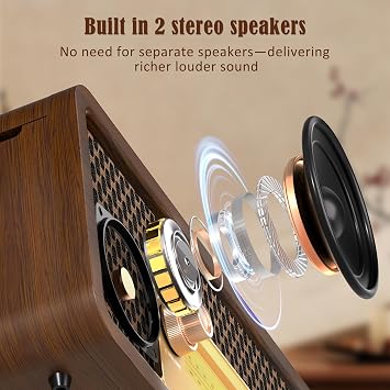 OTIC Vinyl Record Player with Speaker, Bluetooth & AM/FM Radio Turntable