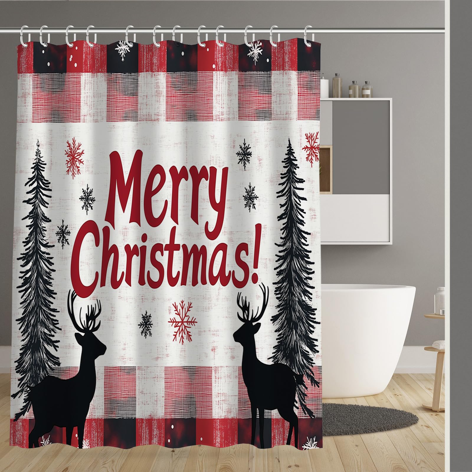 Rideaux de douche imperméable 180x200 salle de bain Noël
