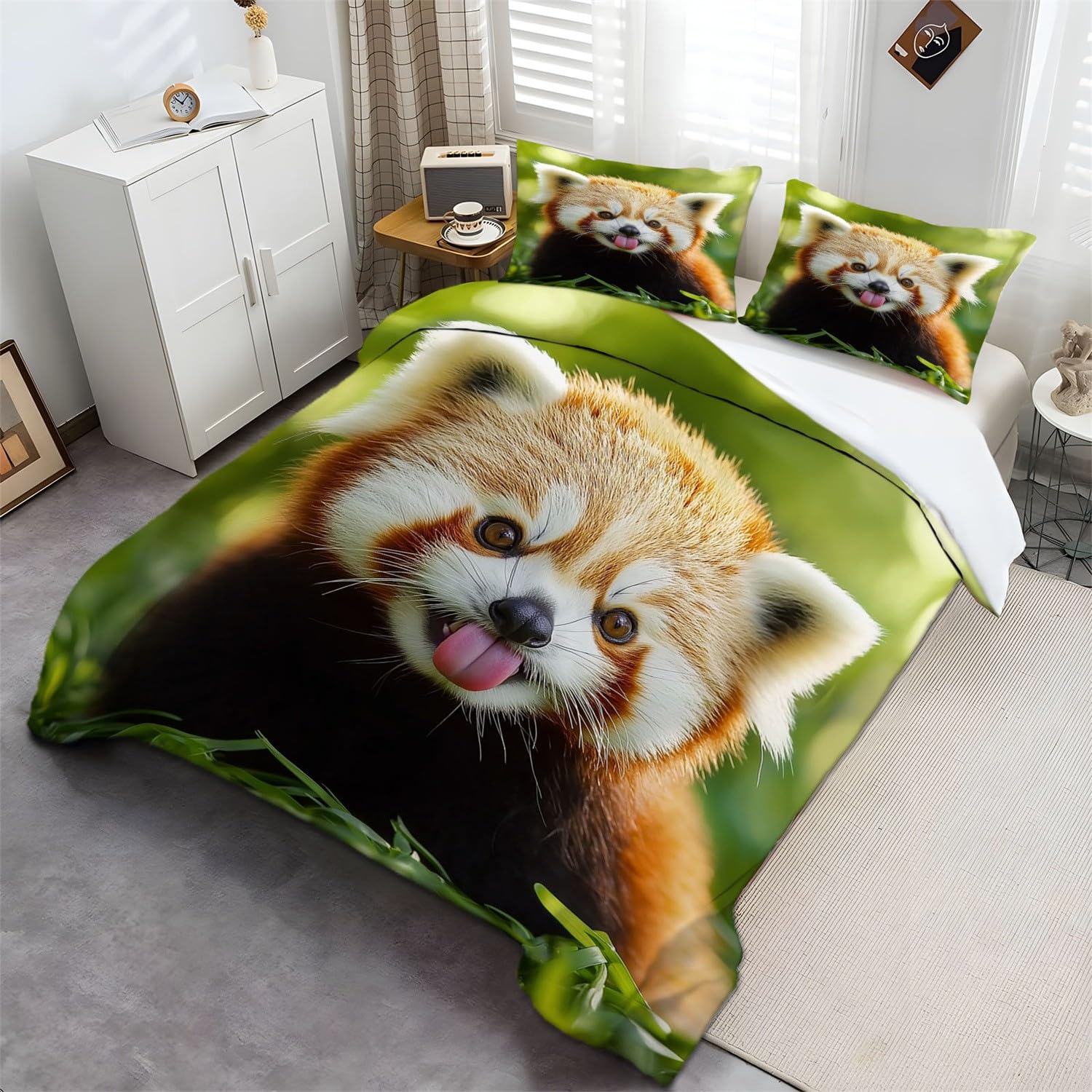 Housse de Couette Animaux Panda Roux pour Chambre d'Enfant Cosy Déco Nature Brun
