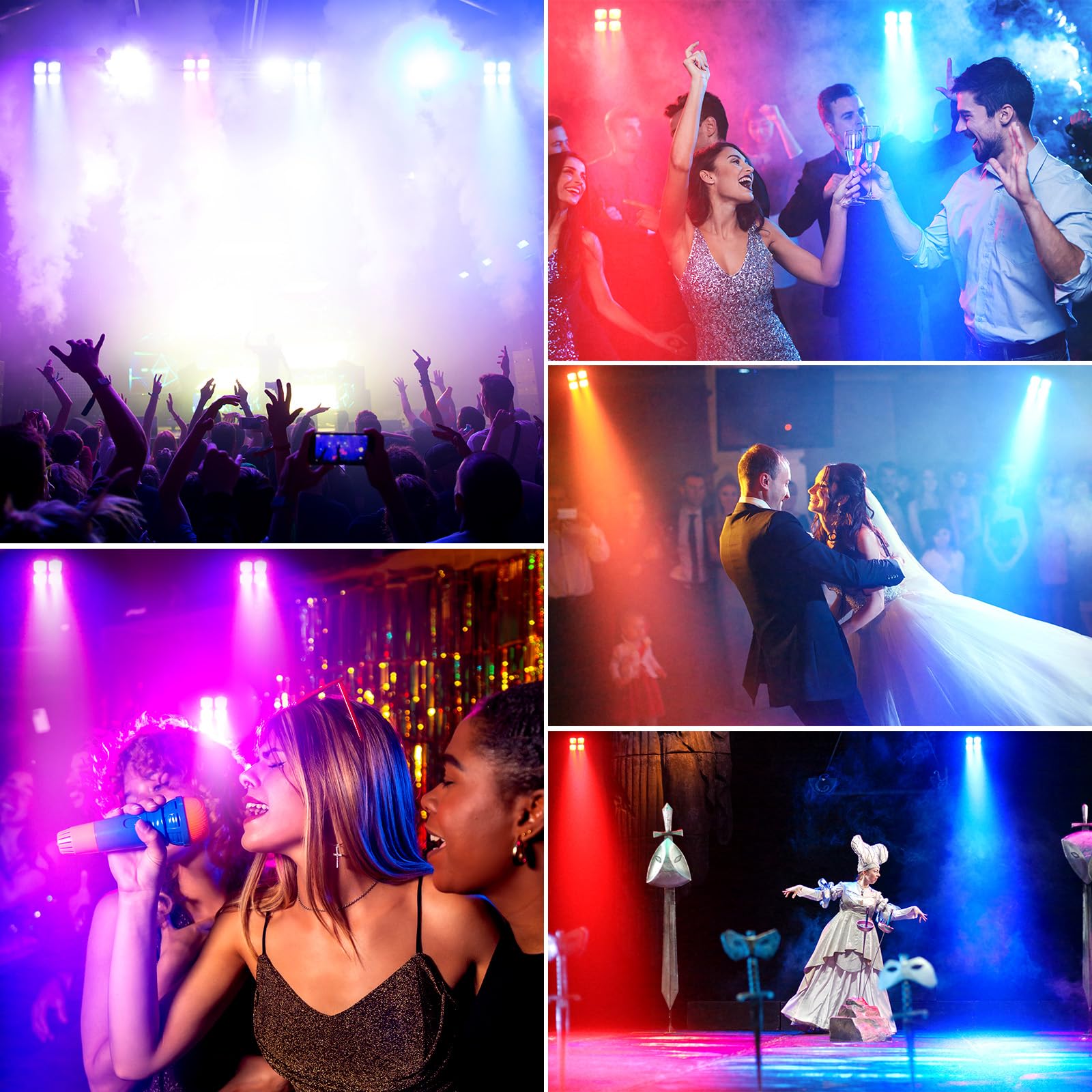 4PCS 100W Par LED Faro Ricaricabile Batteria, 5200mAh RGBWA+UV Luci del Palcoscenico con Telecomando/DMX/APP Luci Discoteca per Feste Discoteca Eventi live Concerti Band
