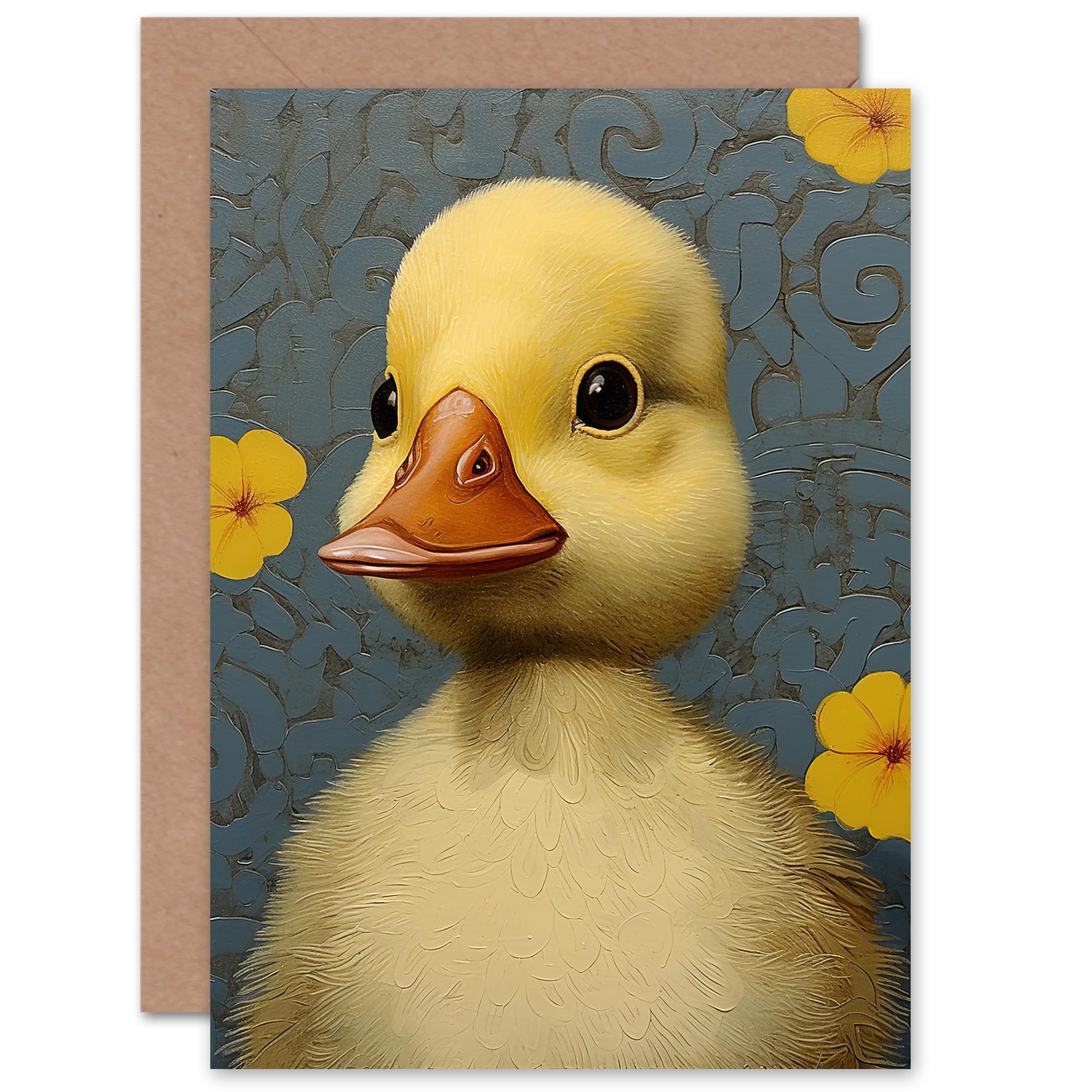 Artery8 Duckling with Flowers for Child Children Kids Birthday Thank You Congratulations Blank Art Greeting Card