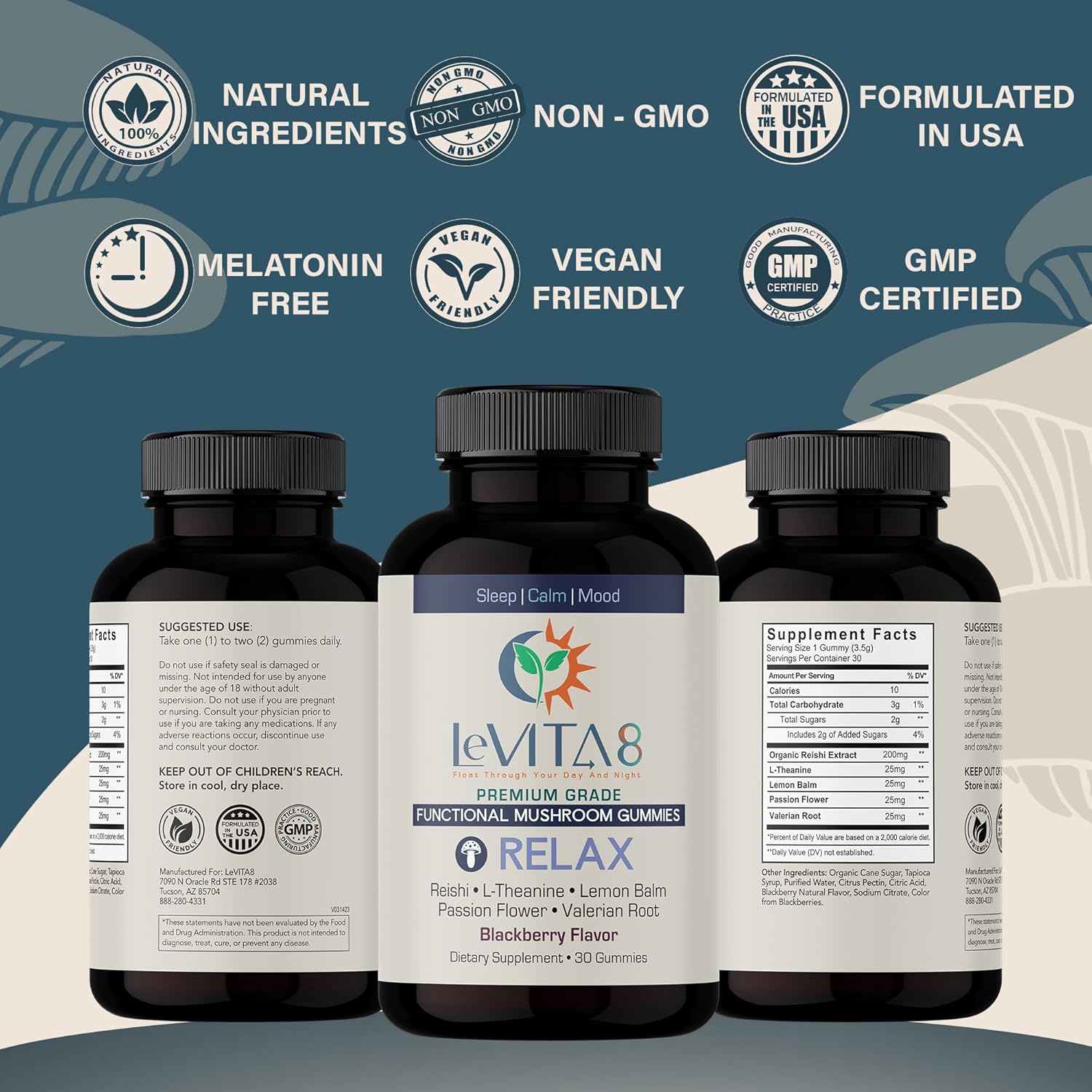 LeVITA8 Premium Reishi Mushroom Sleep Gummies - 100% Natural BlackBerry Flavor - Promotes Calm & Mood Balance for Deep Sleep - 1 Month Supply for Natural Sleep Aid Melatonin-Free