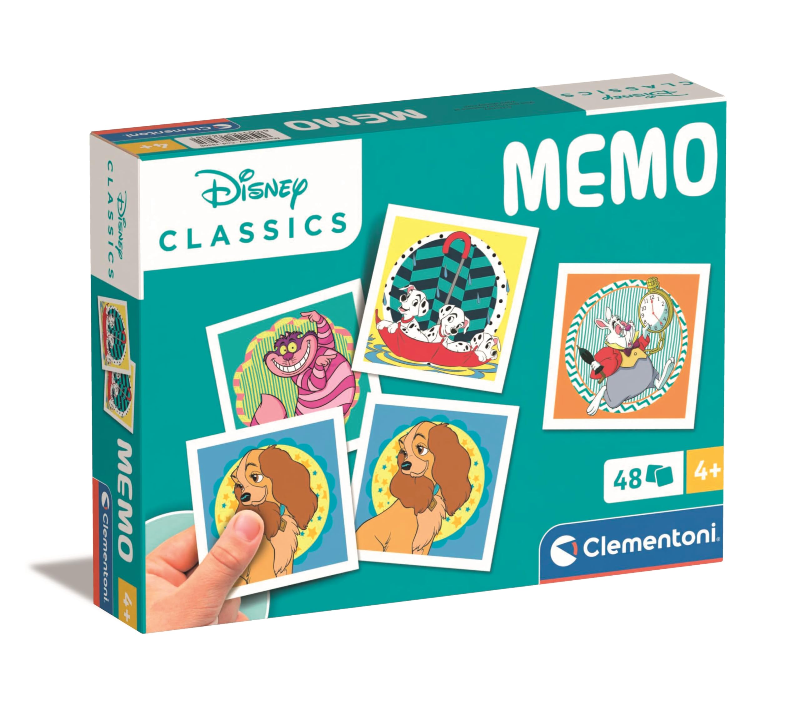 Clementoni - Disney Classic Pocket Memo - Gra edukacyjna, w tym 48 żetonów do dopasowania twoich ulubionych postaci, zabawka dla dzieci w wieku 4-6 lat, Made in Italy, 18308