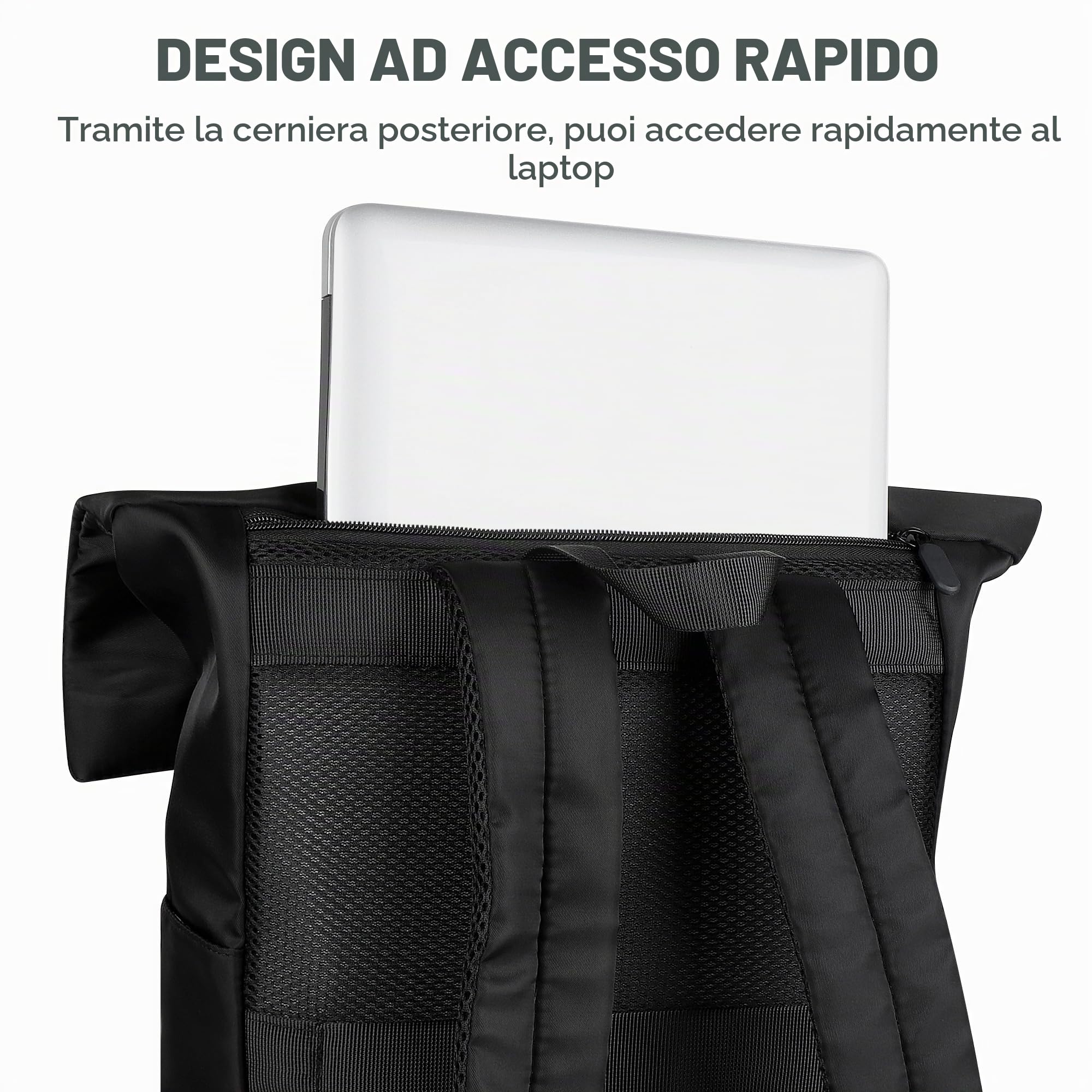 Zaino da Viaggio, Zaino Rolltop Backpack per Laptop Porta PC 15,6 Pollici, Zaino Università Zaini Antifurto Espandibile 18-25L per Donne Uomini Zainetto Daypack Casual per scuola, Lavoro Nero