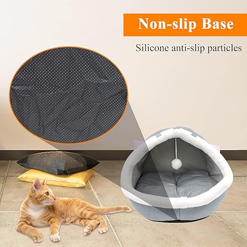 Miniatura 3 de Andiker Camas para gatos de interior, cama cueva para gatos semicerrada con una bola de felpa, gran espacio para que los gatos duerman, cama