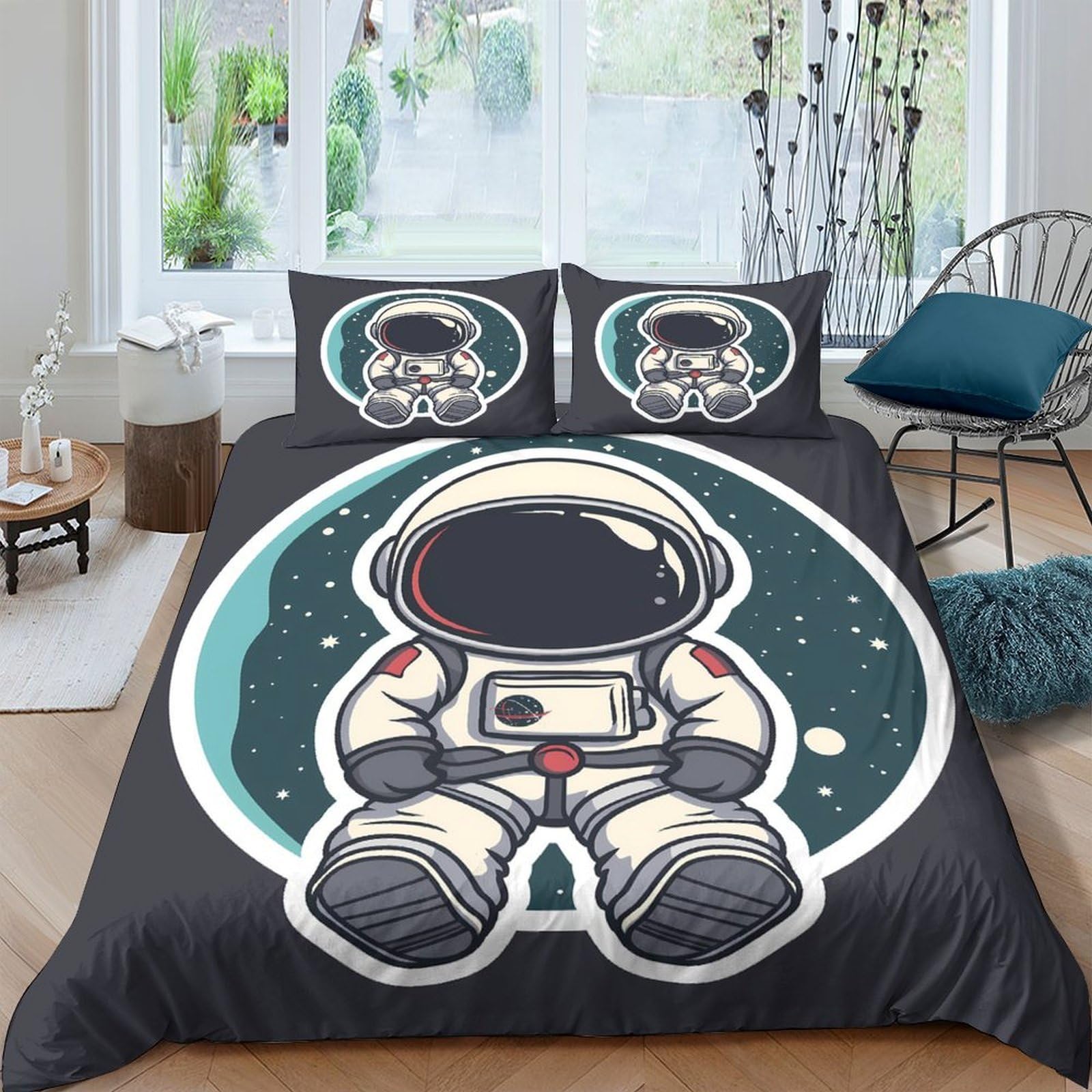 Housse de couette astronaute enfant 260x220 cm avec taies d'oreiller