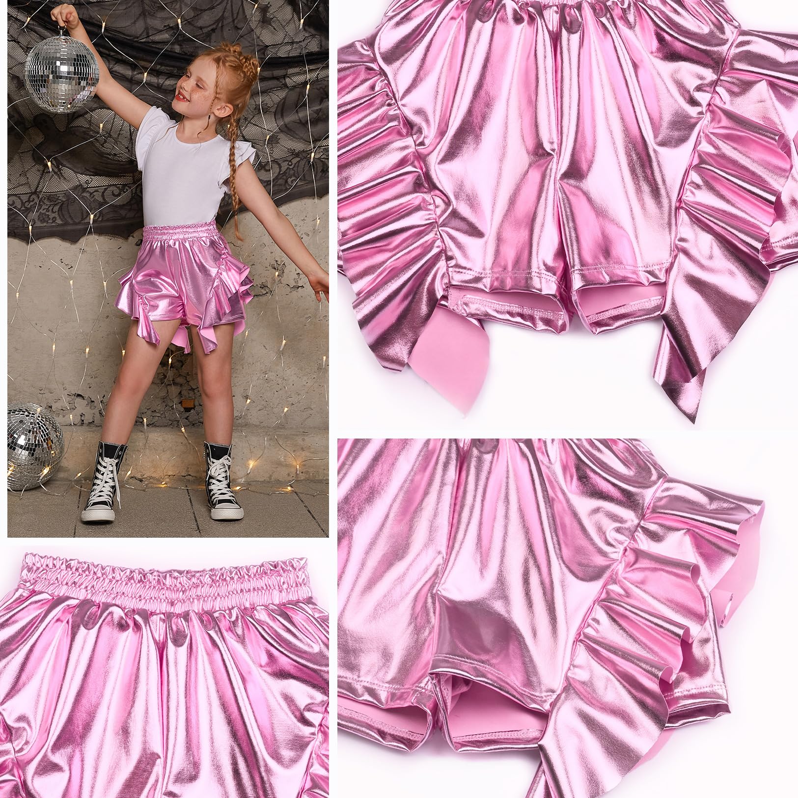 Snapklik.com : Girls Pink Sparkle Sequin Shiny Metallic Shorts Rave