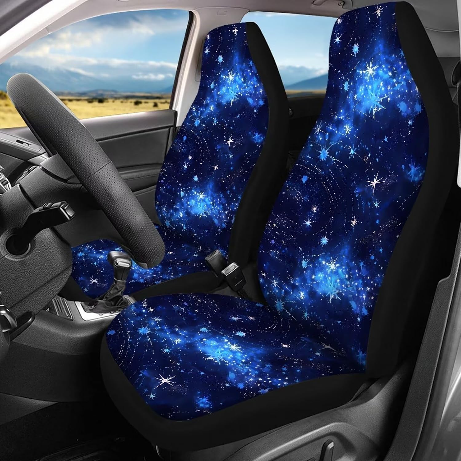 Starry Sky Tie Dyeing Car Seat Covers Full Set, Blue Star Tie Dye Automotive Interior Accessories, Galaxy Tie-Dye Easy to Install for Auto Trucks Vans SUVs