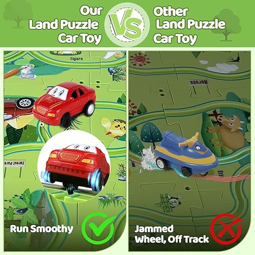 Miniatura 4 de Eydutoi Juego de 26 pistas de autos para niños, pistas de carreras para niños de 3 a 5 años con automóvil y avión, rompecabezas de carril de tren de