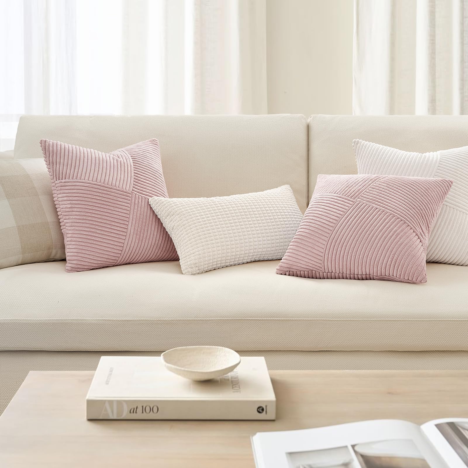 Topfinel Pink Cushion Covers 40x40 cm 16x16 Inch Set of 2 Corduroy Patchwork Pinwheel Throw Pillow Cases with Invisible Zipper Decorative Sofa Cushion Covers for Living Room Bedroom Sofa Bed - Image 3