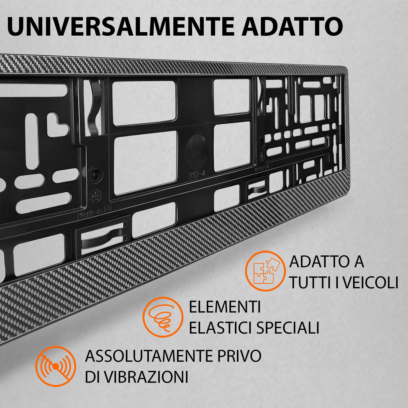 Portatarga Auto - Supporto Targa - [semplice, durevole e sicuro] - 8 viti - 520x110 mm - Carbonio effetto - Porta Targa - adatto a qualsiasi auto - per targhe italiane omologate - Fissaggio per Targa
