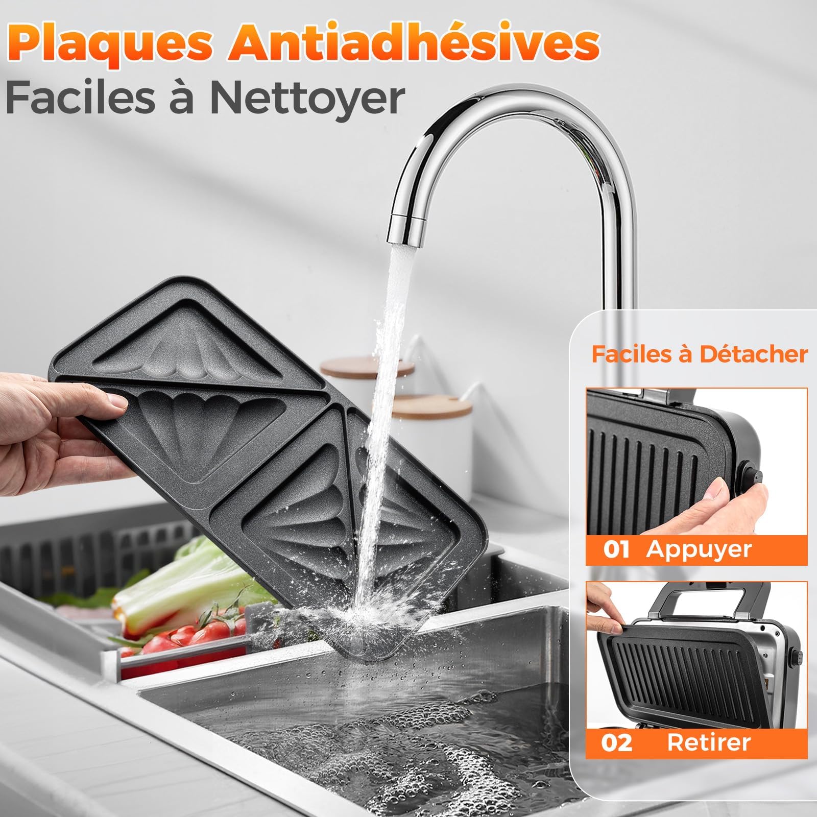 RELAX4LIFE Gaufrier 1000W-Croque Monsieur 3 en 1 avec 2 Frire&2 Griller&2 Gaufres&Poignée Cool Touch|Contrôle de Température à 5 Niveaux, Acier Inoxydable pour Anniversaires Fêtes Pâques Noël (S)