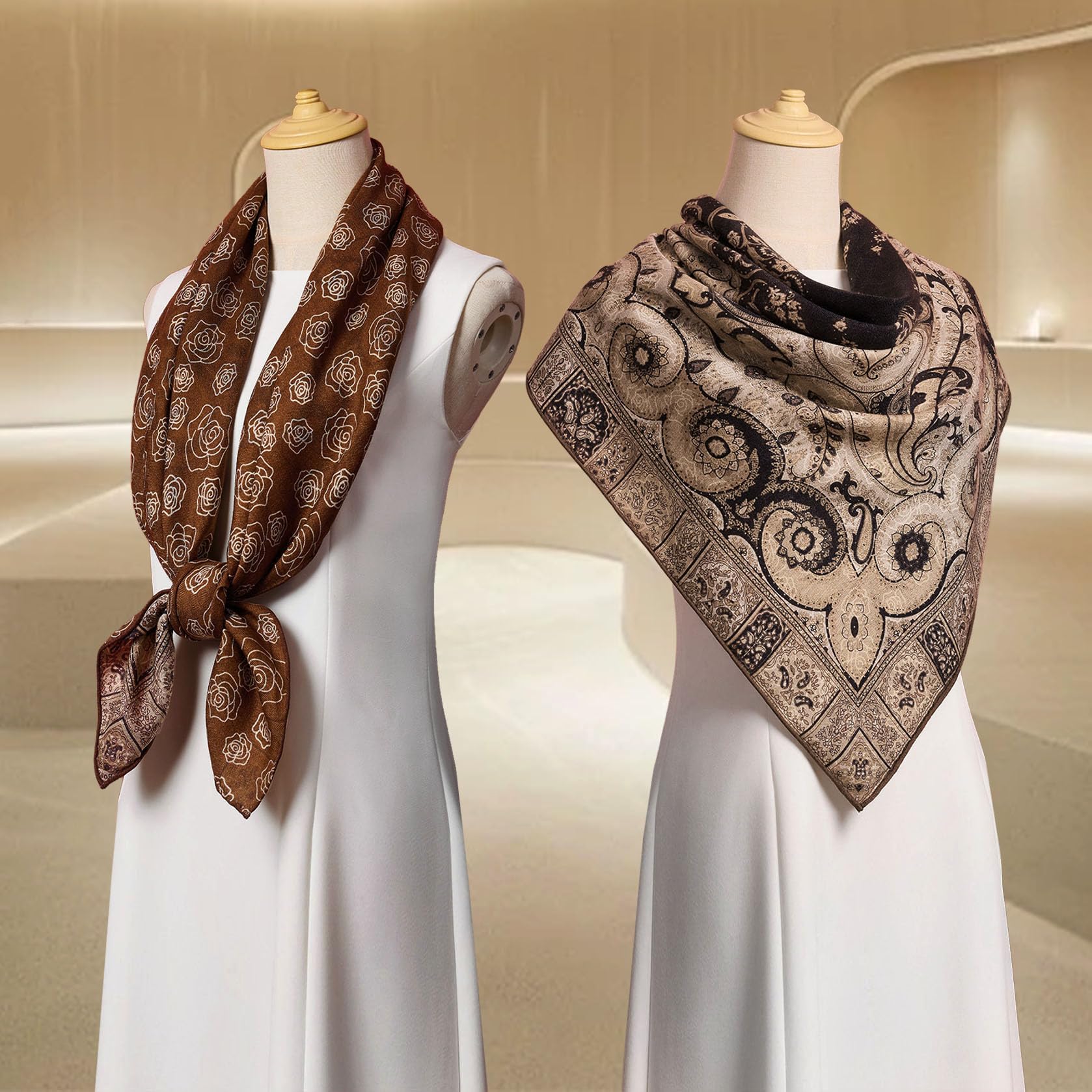 HangErFeng Wełniany jedwabny kwadratowy szalik dwustronny wzór róży paisley damski szal 41,7 w 1513