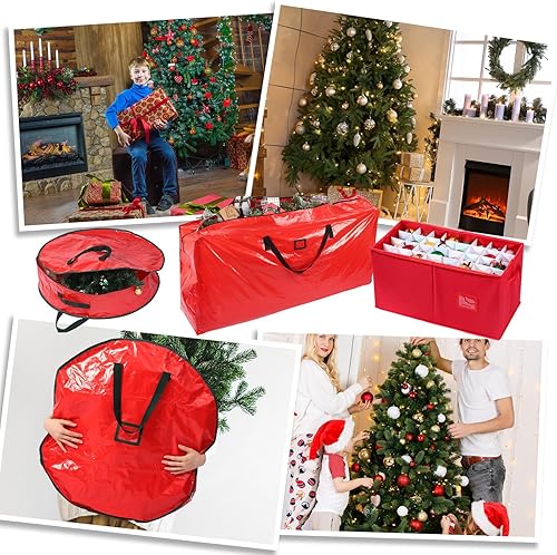 Miniatura 5 de Windyun 3 paquetes de contenedores de almacenamiento de Navidad para coronas de Navidad, bolsa de almacenamiento para árbol de Navidad para hasta 9