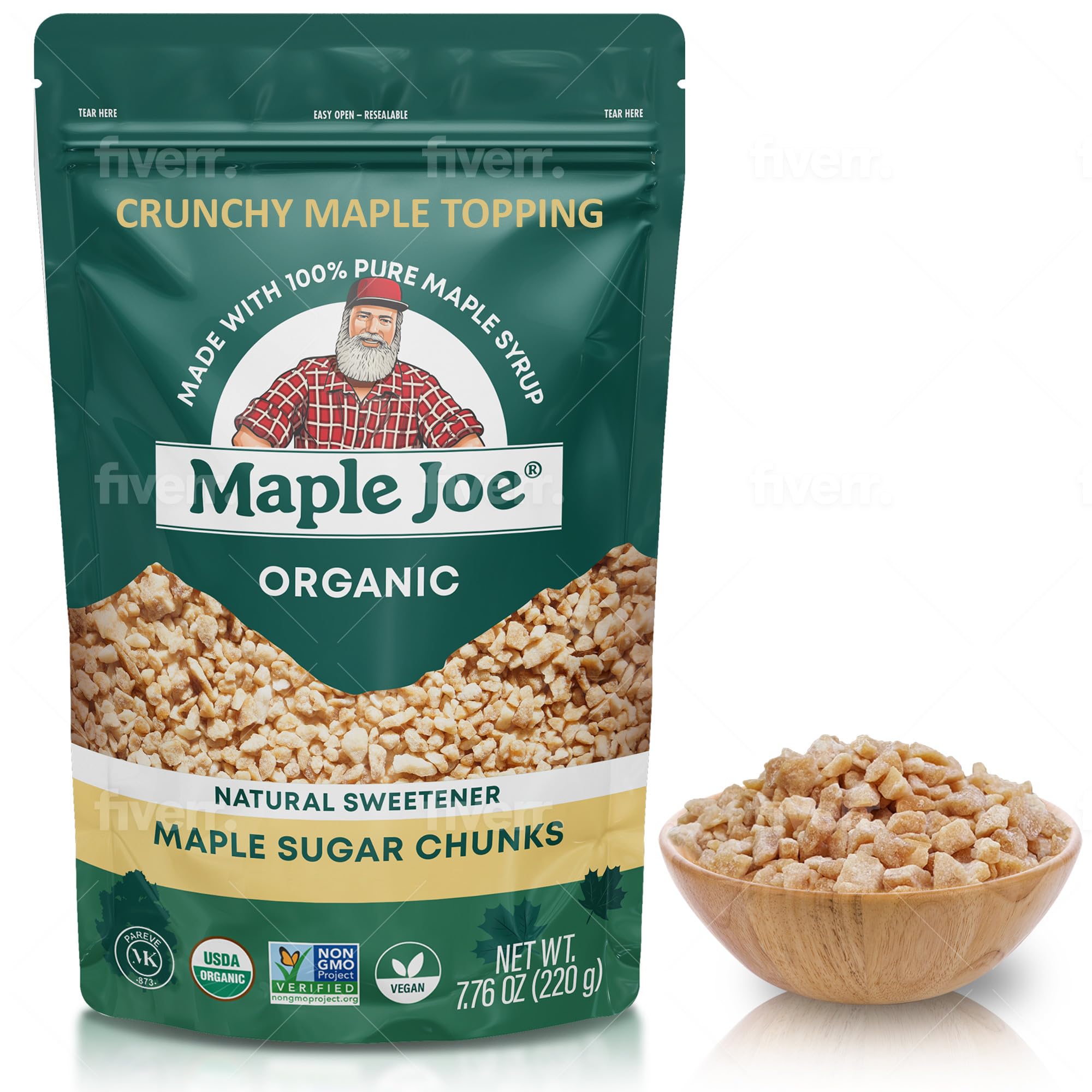 Maple Joe Organic Maple Sugar Sprinkles, Maple Flakes Made With Canadian 100% Pure Maple Syrup. Delicious With Coffee, Ice Cream, Yogurt & More Maple Sugar Granulated Chips Maple Chunks 7.8 ozUSDA Organic