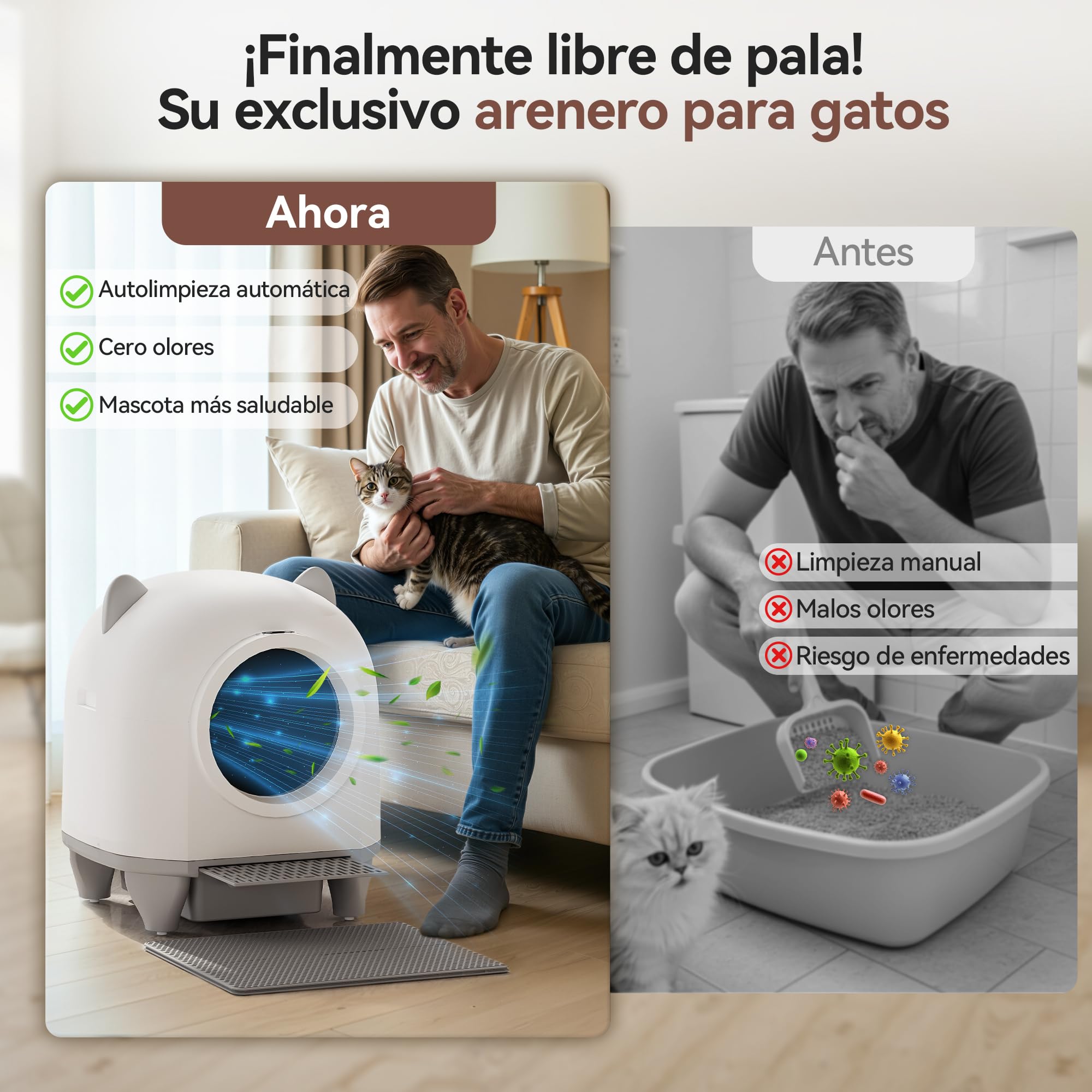 Devoko Arenero Gatos Autolimpiable Grande, 90L Gran Capacidad Arenero Automatico Gatos, Equipado con Sistema de 6 Seguridad, Compatible con Control App, Función Mejorada Eliminación Olores