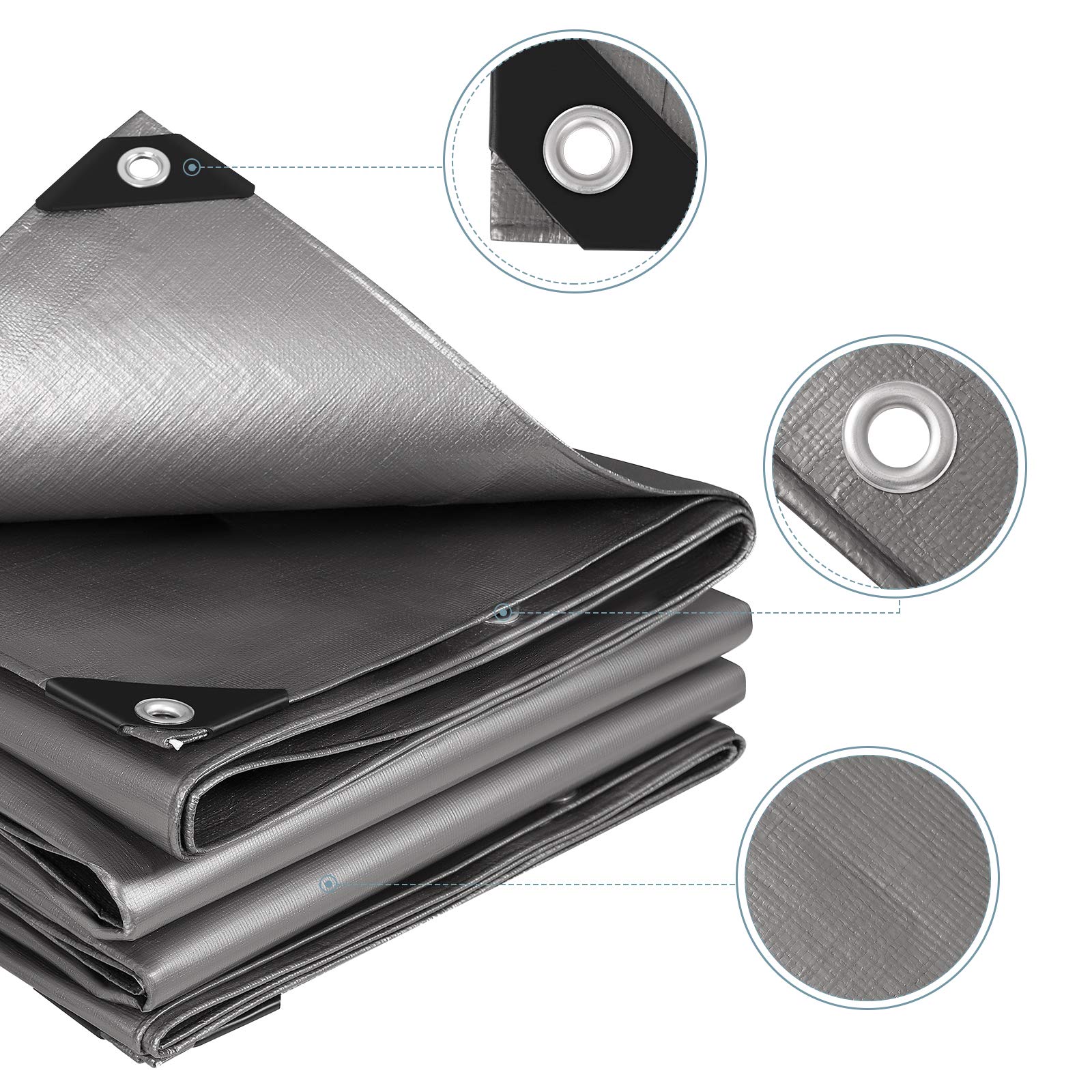 Laneetal 280 g/m² afdekzeil, geweven zeil, 4 x 5 m, van PE, zonder terugwinnende materialen, waterdicht en versterkt beschermend zeil voor tuinmeubelen, zwembad, auto, trampoline, met 20 m touw voor