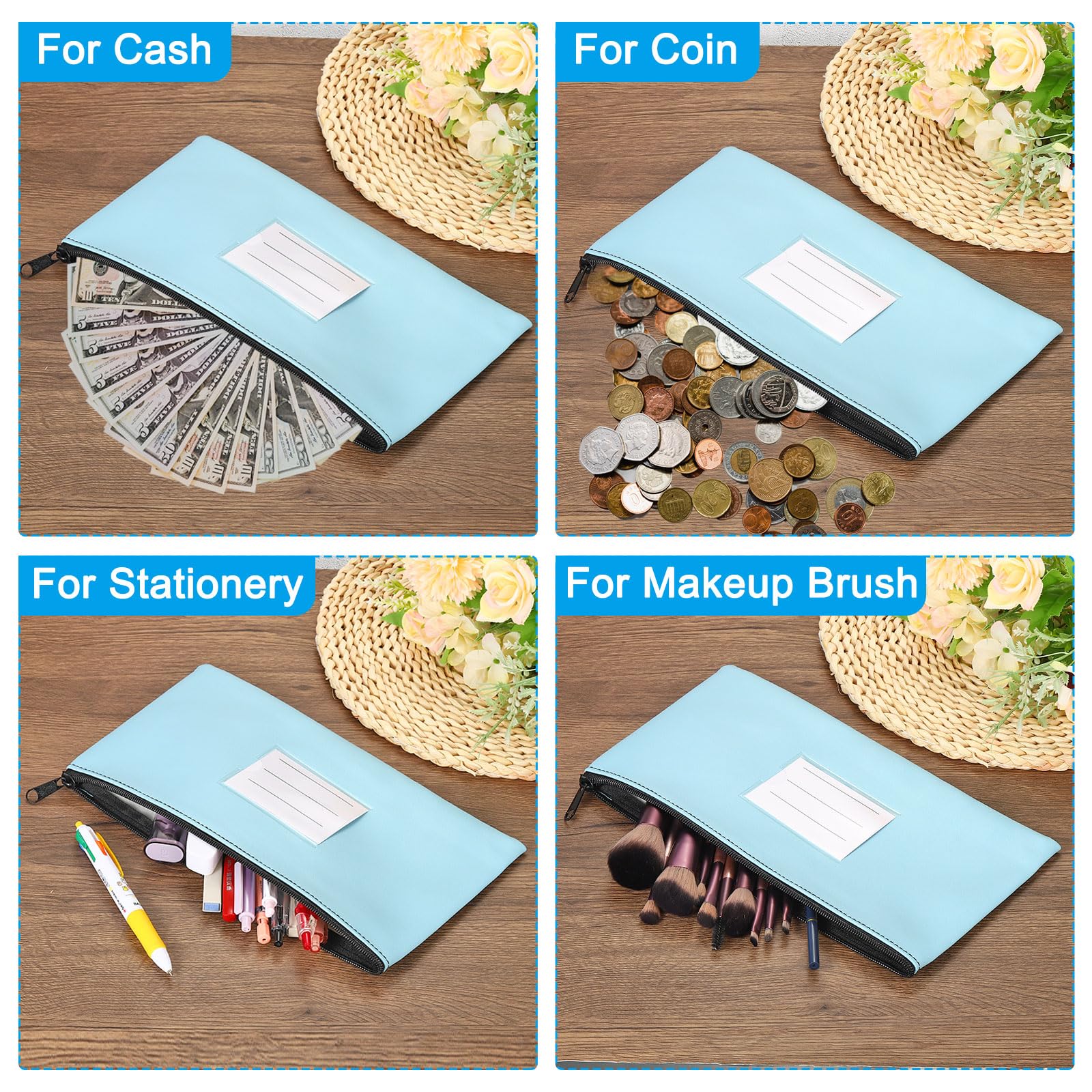 Amazon.co.jp: PATIKIL 27 x 15 cm マネーバンク デポジットバッグ ジッパー付き レザーレット コインチェックウォレット  ペンポーチバッグ 透明窓付き オフィス旅行用 黒 : 文房具・オフィス用品