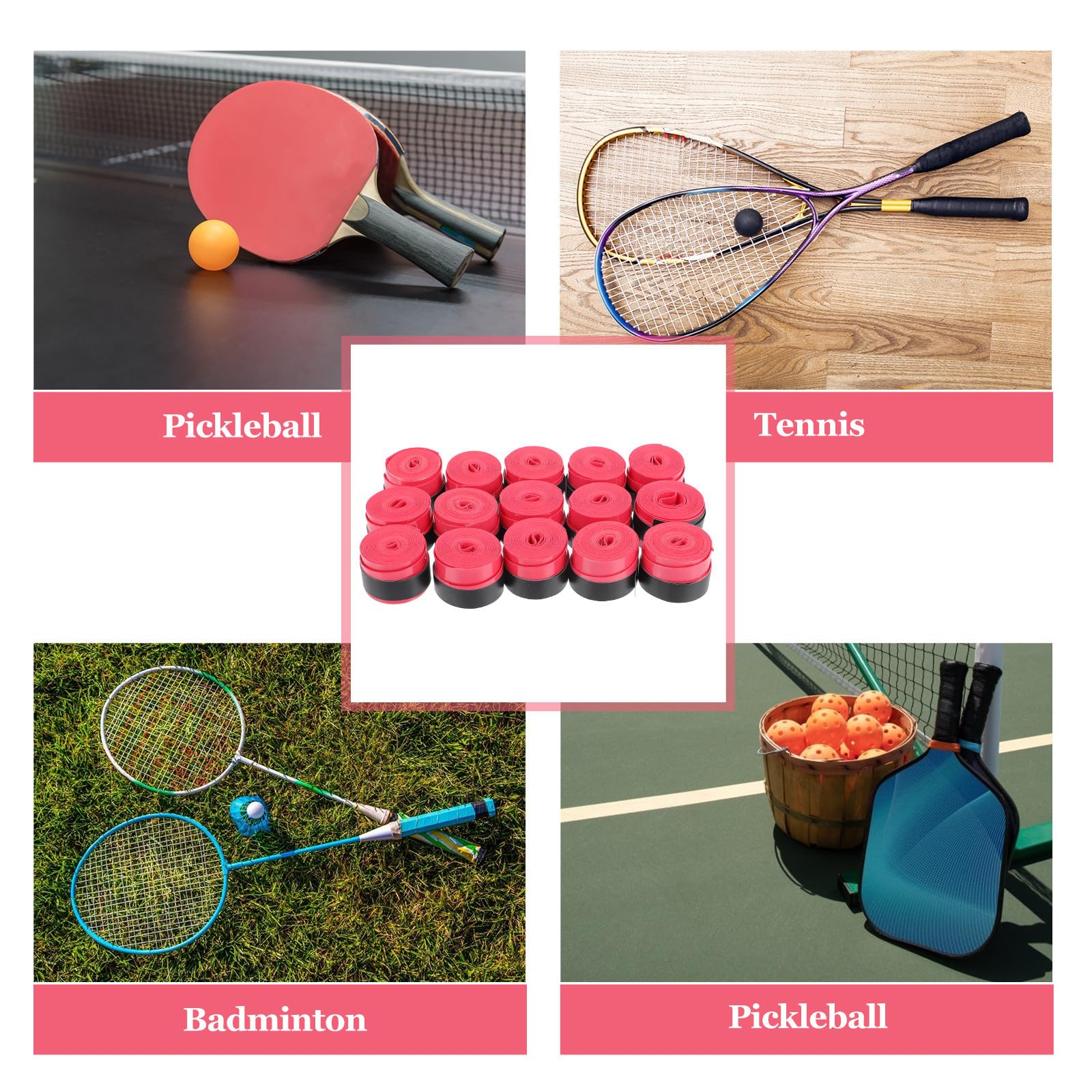 60 Pezzi Grip Racchetta Tennis Rosso Pu Antiscivolo