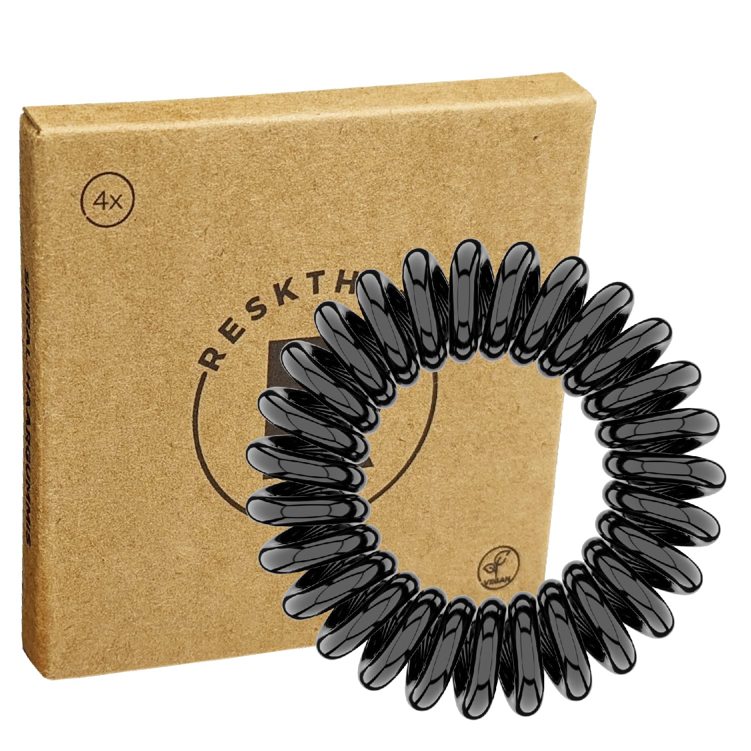 Reskthetic® Spiralhaargummis Damen & Herren – Starker Halt ohne Ziepen, Anti-Haarbruch Zopfgummis rutschfest für Sport, Dickes & Dünnes Haar (schwarz, 4 x 3,5 cm)