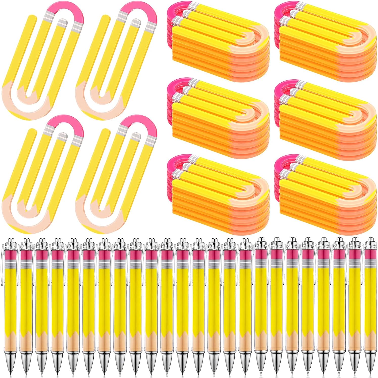 AmazingSpark 24 Sets Teacher Appreciation Gifts, Jumbo Acrylic Paper Clips&Teacher Ballpoint Pens, Cute Paperclip Bookmarks Bulk for Back to School, Office Stationery Supplies for Coworkers (Pencil)