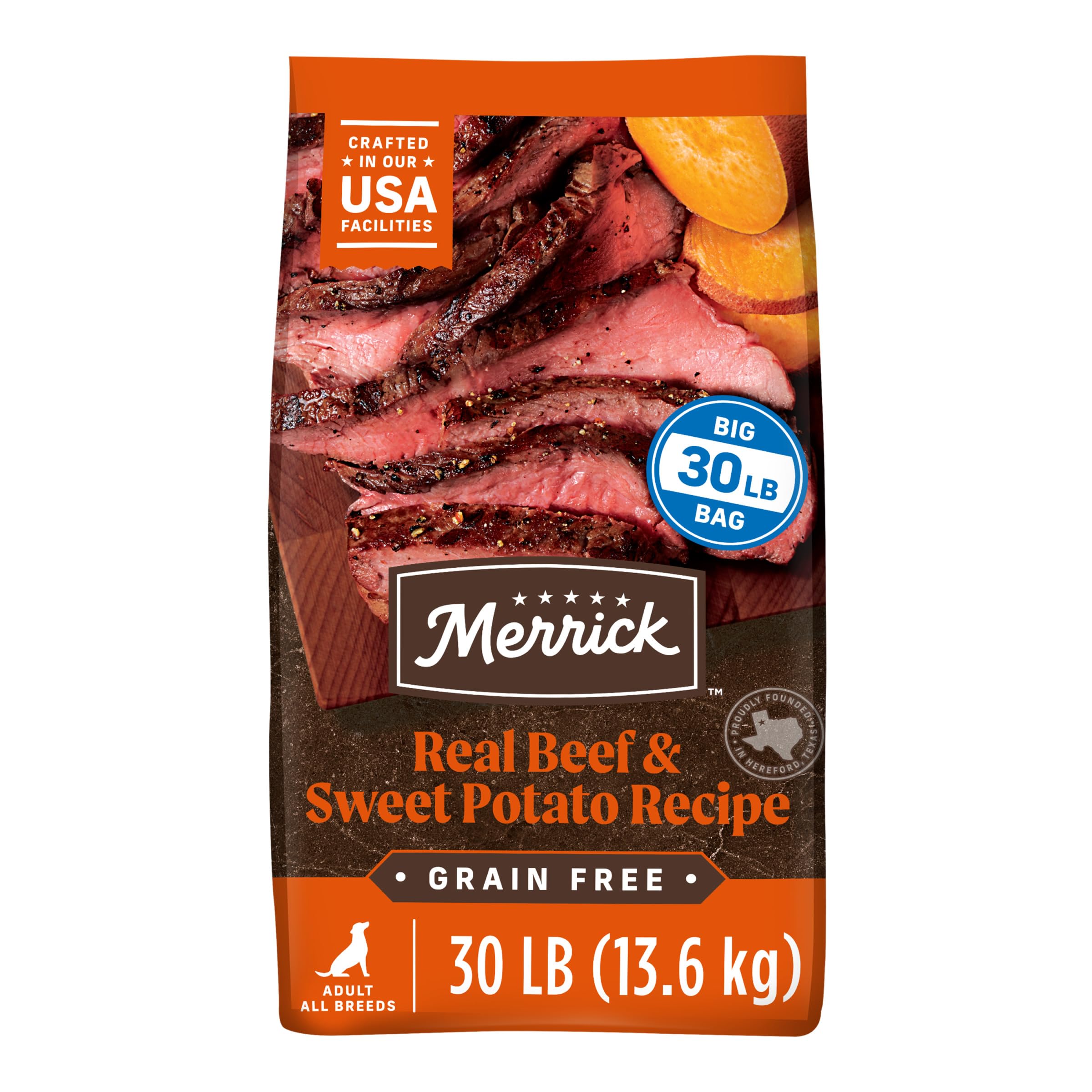 Merrick Premium Grain Free Dry Adult Dog Food, Wholesome And Natural Kibble, Real Texas Beef And Sweet Potato - 30.0 lb. Bag