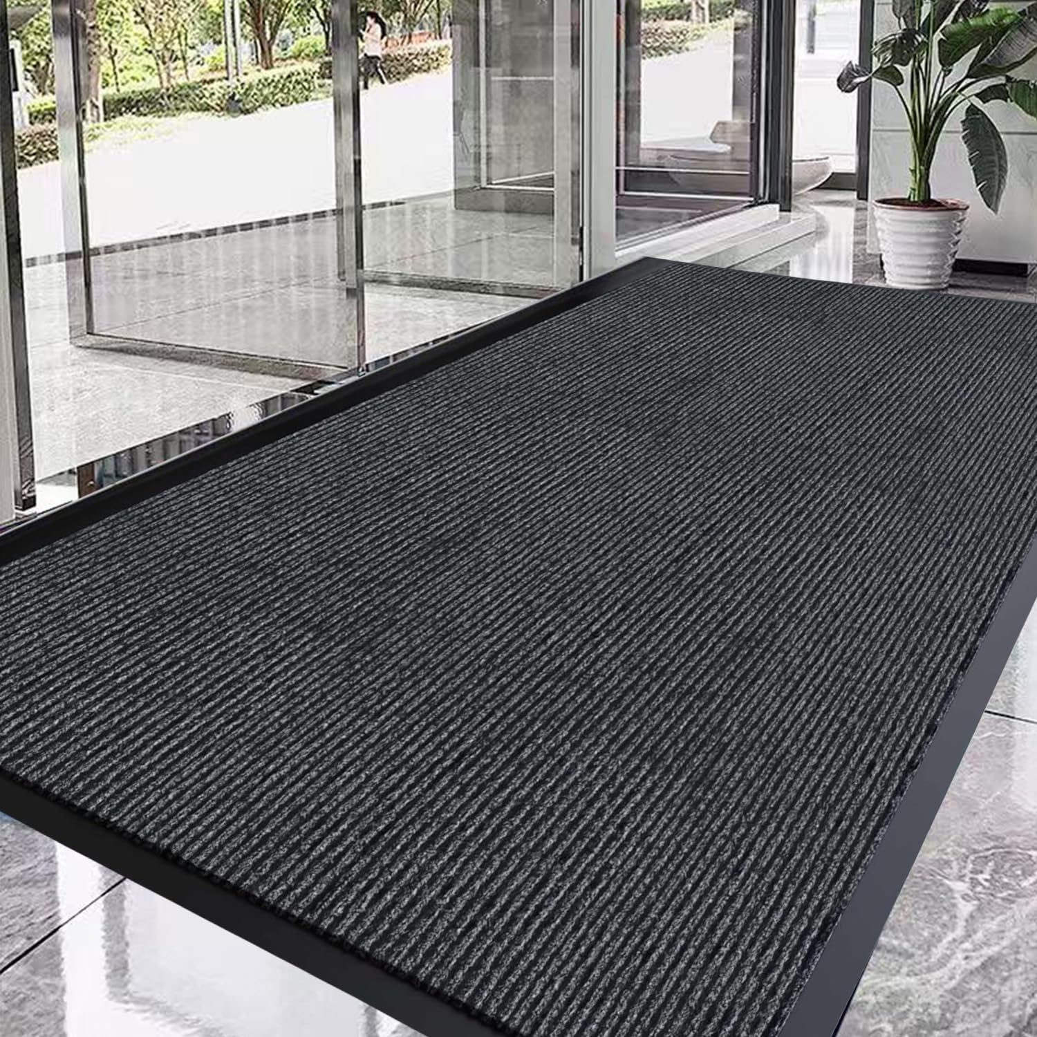 Outdoor Entry Rubber Rug, 6'x3' Commercial Heavy Duty Rubber Large Exterior Door Mat, Industrial Non-Slip Waterproof Welcome Floor Mats for Garage, Kitchen, Patio, Charcoal Grey 72" x 36"