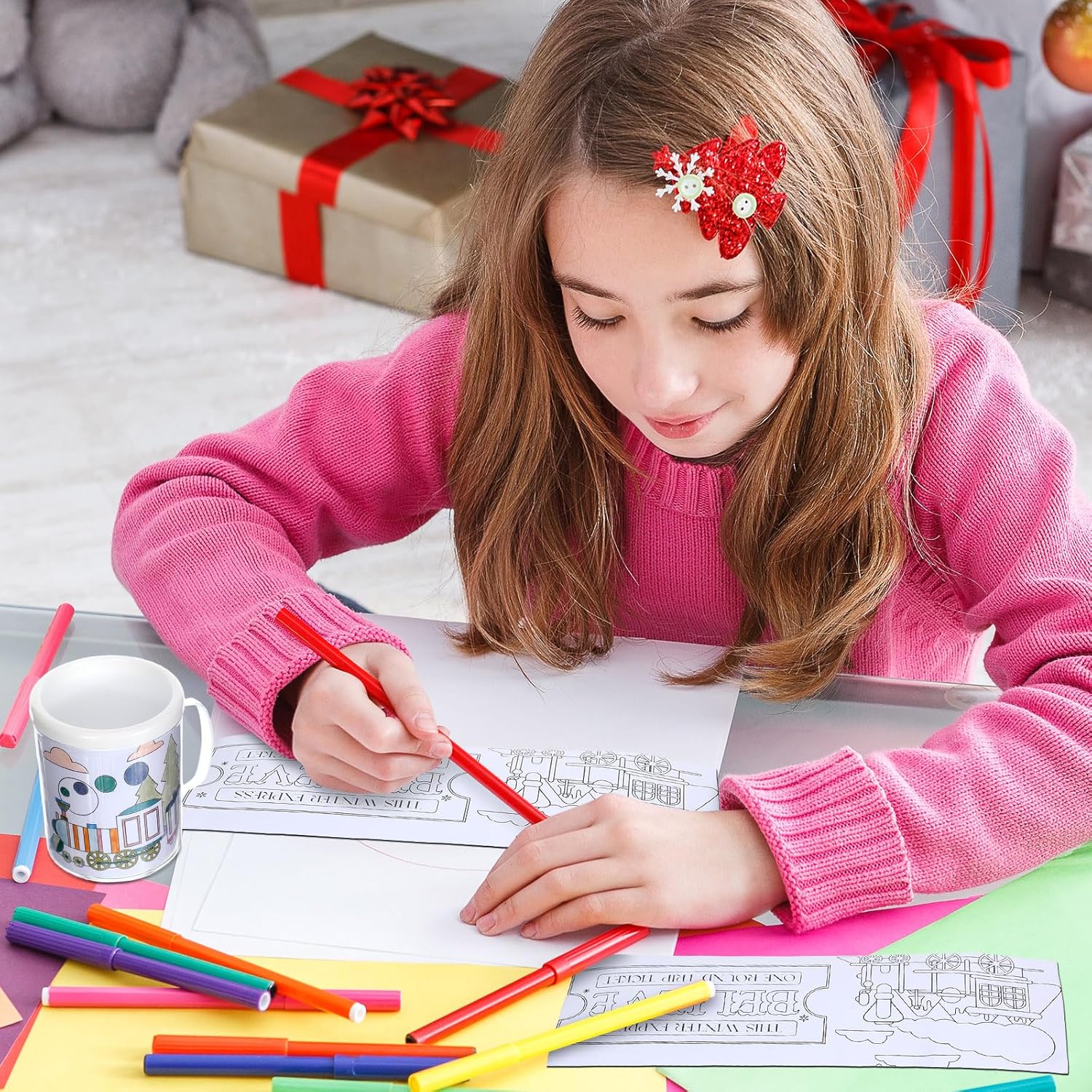 Nitial 16 Pcs Winter Express DIY Mugs for Kids 10 oz Christmas Color Your Own Cups Design Your Own Mugs Winter Holiday Crafts for Kids Activities Craft Xmas Party Holiday Supplies - Image 6