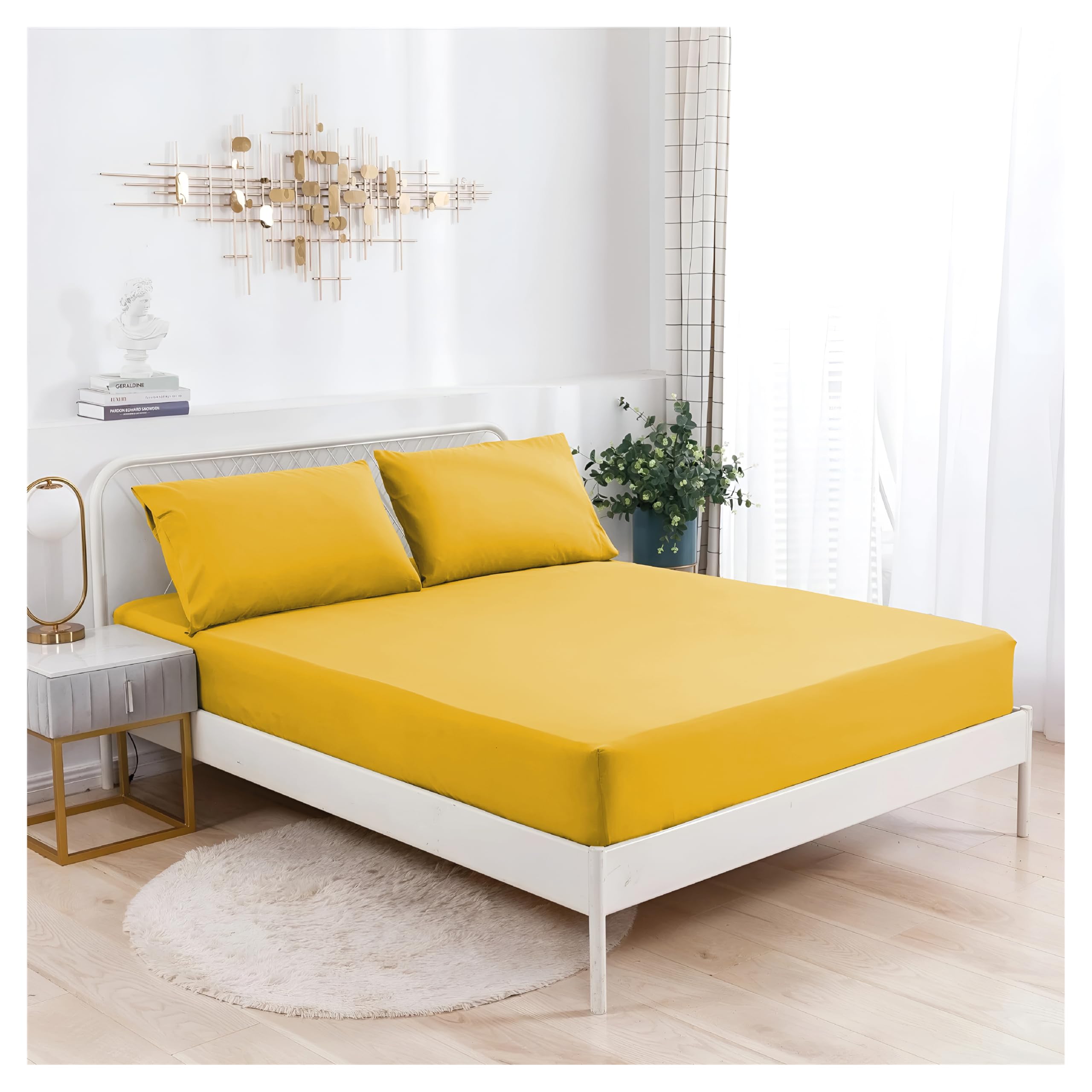 APEX FURNISHINGS Single Fitted Sheets Ochre, (90 x 190 cm)16 Inch / 40cm Extra Deep Pocket Bed Sheets 90GSM Soft Brushed Microfiber Bedding Easy Care Bottom Bedsheets for Single Bed. โ image 1
