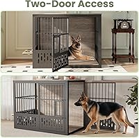 Vista 5 de Mueble de Jaula para Perros de 48 Pulgadas XXL, Perrera de Madera a Prueba de Mordeduras con Ventana Interactiva, Cuencos Ajustables 360°