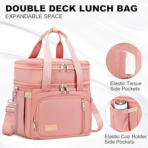 Miniatura 6 de Lonchera para hombres y mujeres, bolsa de almuerzo aislada de doble cubierta, enfriador grande a prueba de fugas, bolsas de almuerzo de doble