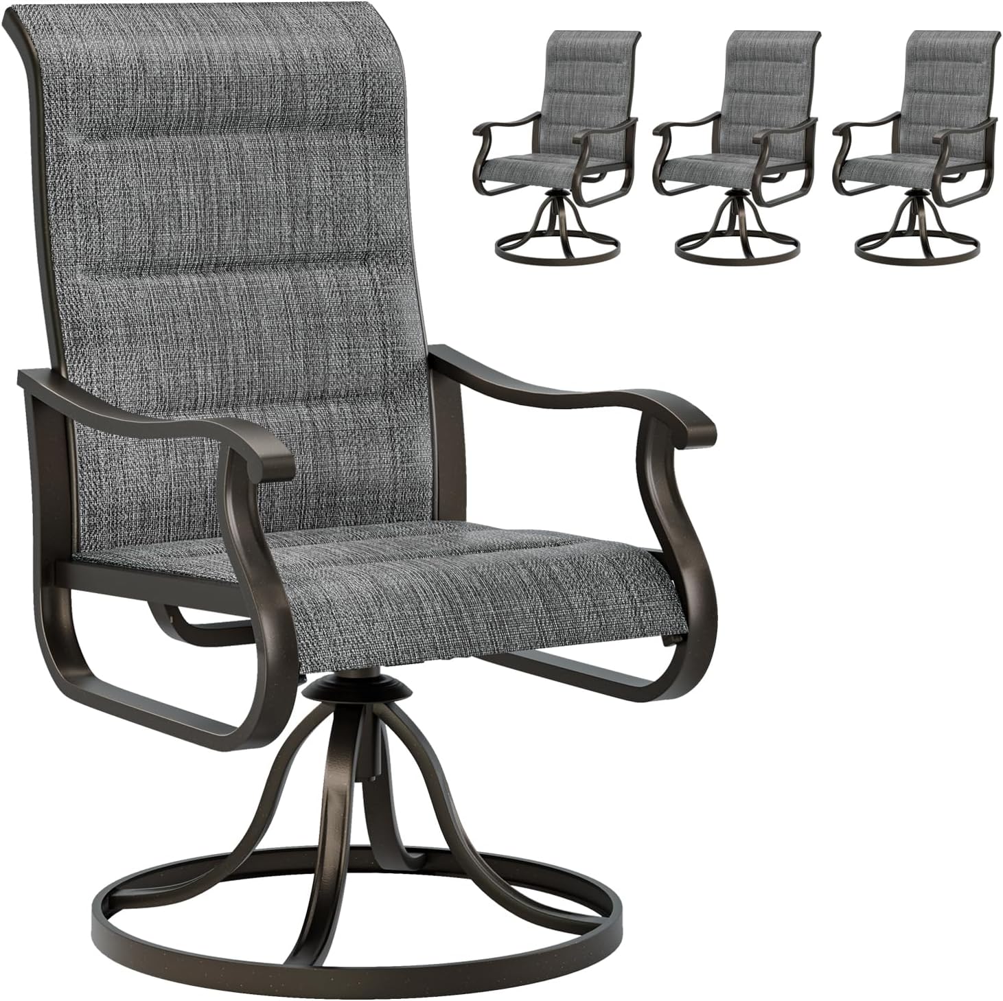 UDPATIO Patio Swivel Chairs Set of 4, Outdoor Swivel Chairs High Back with Padded All Weather Breathable Textilene, Metal Rocking Frame for Backyard Lawn Garden, Dark Grey