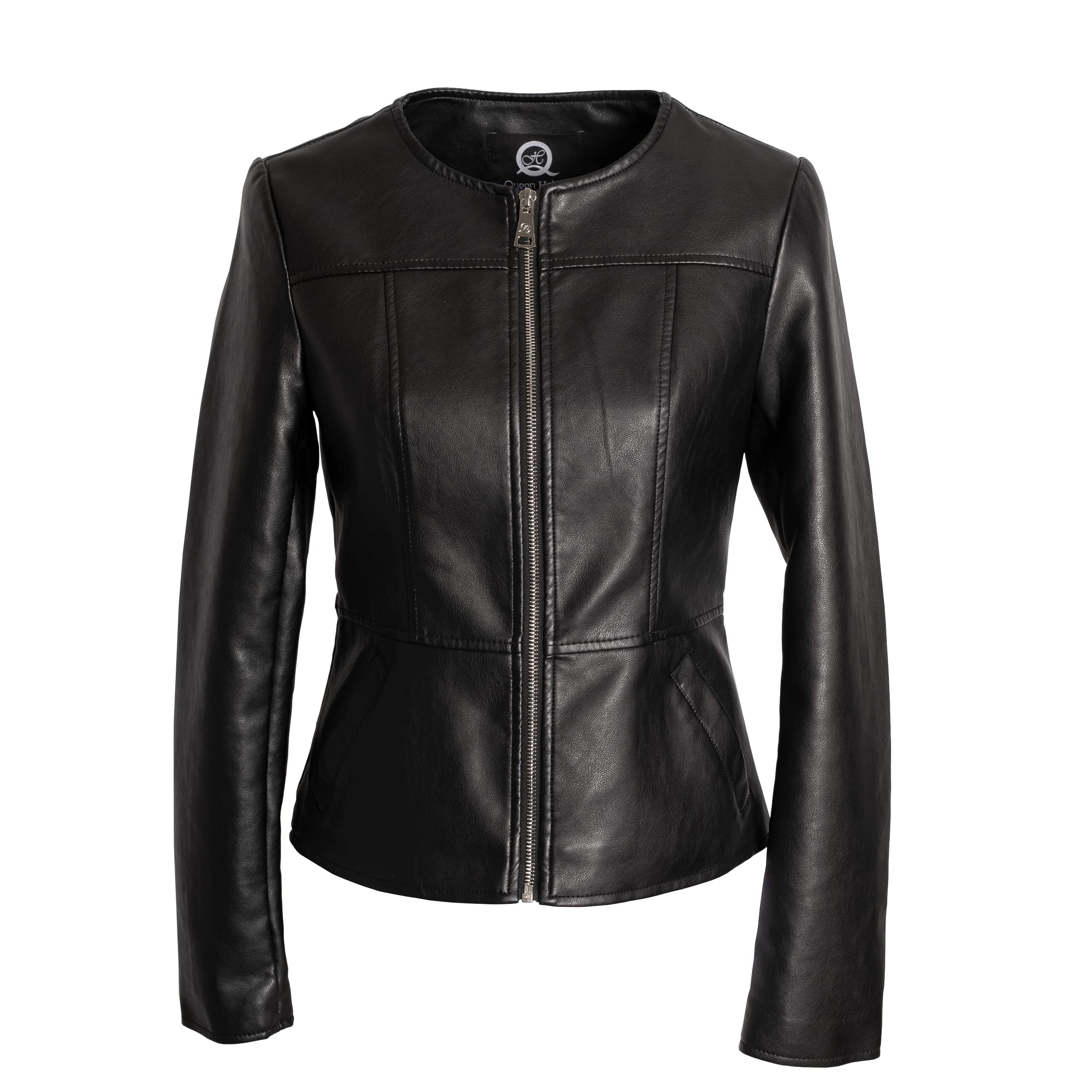 QUEEN HELENA Giacca in Ecopelle alla Coreana Giubbotto Corto Giacchetta Leggera Casual Biker Donna Y3002
