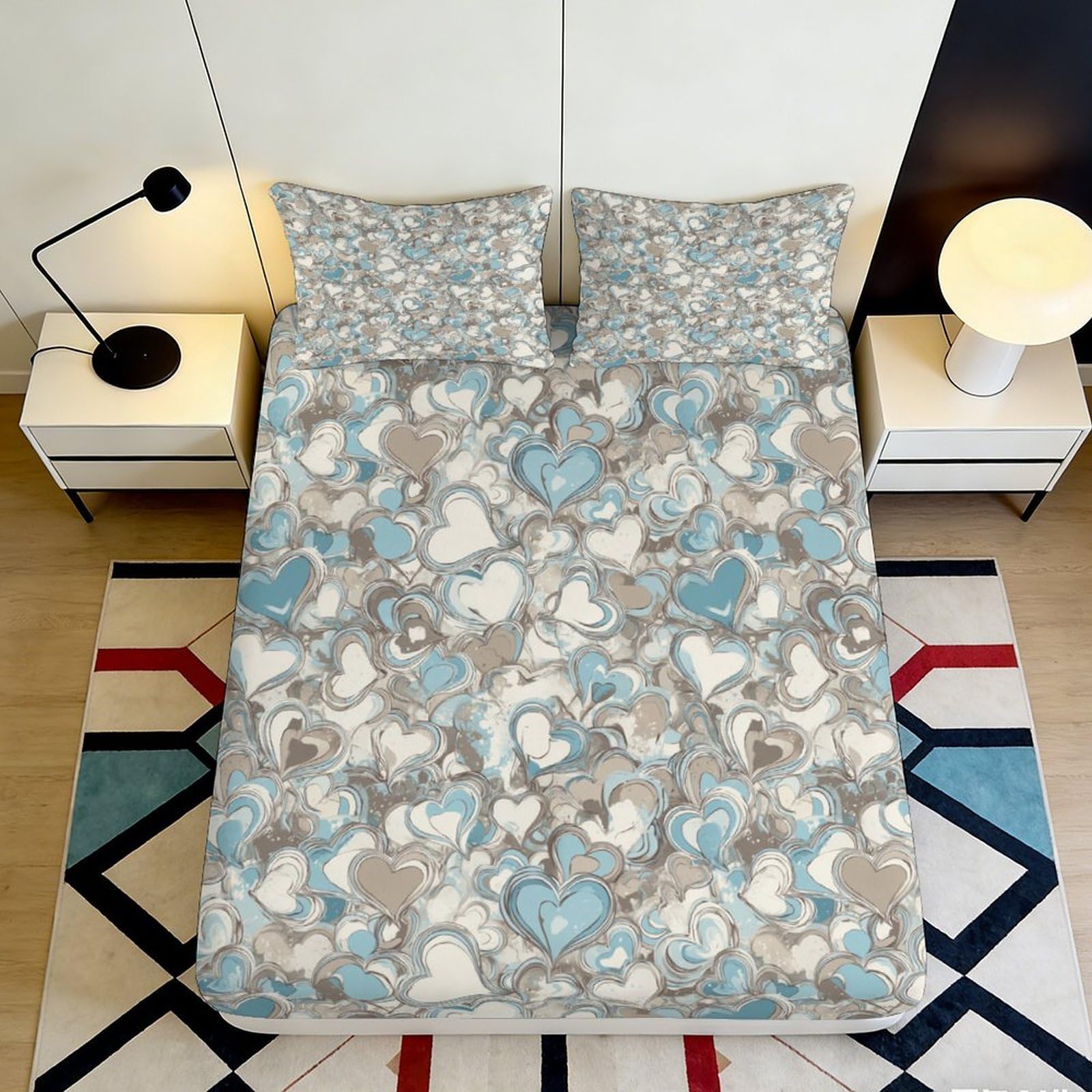 3D Printed Blue Floral Fitted Sheet, Microfiber Soft Touch Bed Cover, Wrinkle Resistant, Home Decor, Apartment Bedding 120x200x25cm