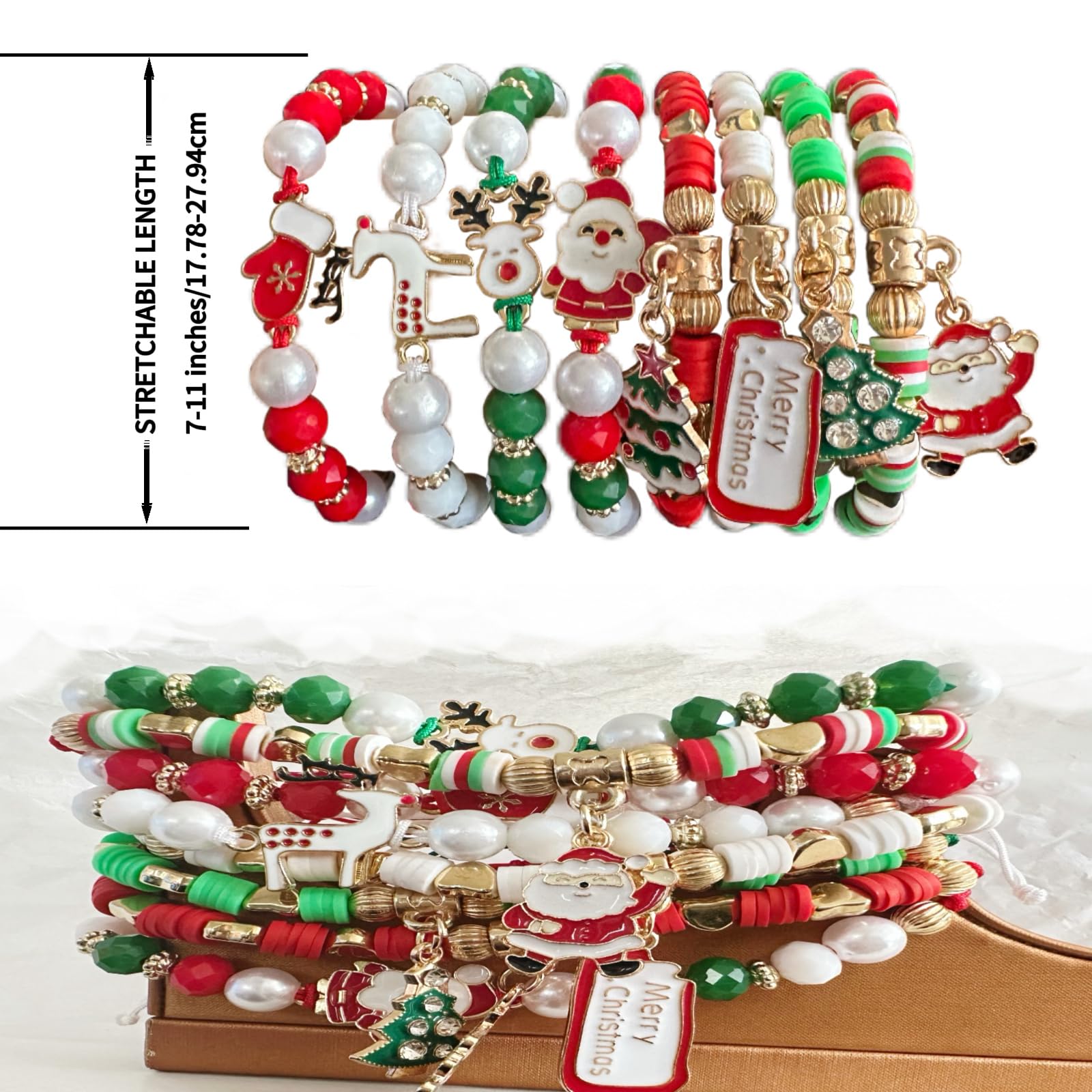 Bovemee 8pcs Christmas Bracelets For Women Gifts Merry Christmas In July Decorations Holiday Party Favors Stocking Stuffers Crafts Jewelry Bracelet