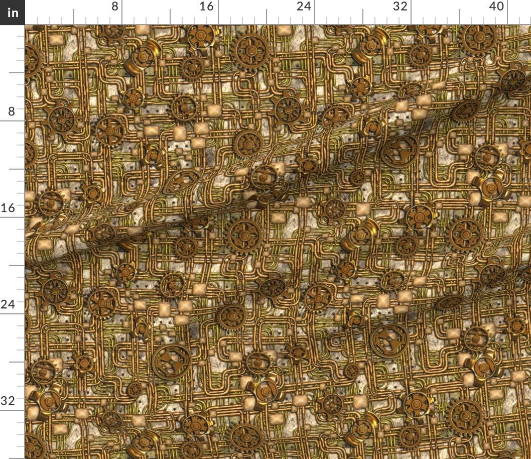 Spoonflower Fabric - Steampunk, Gears, Pipes, Brass, Clockwork, Victorian, Bronze, Fantasy Printed on Petal Signature Cotton Fabric by The Yard - Sewing Quilting Apparel Crafts Decor