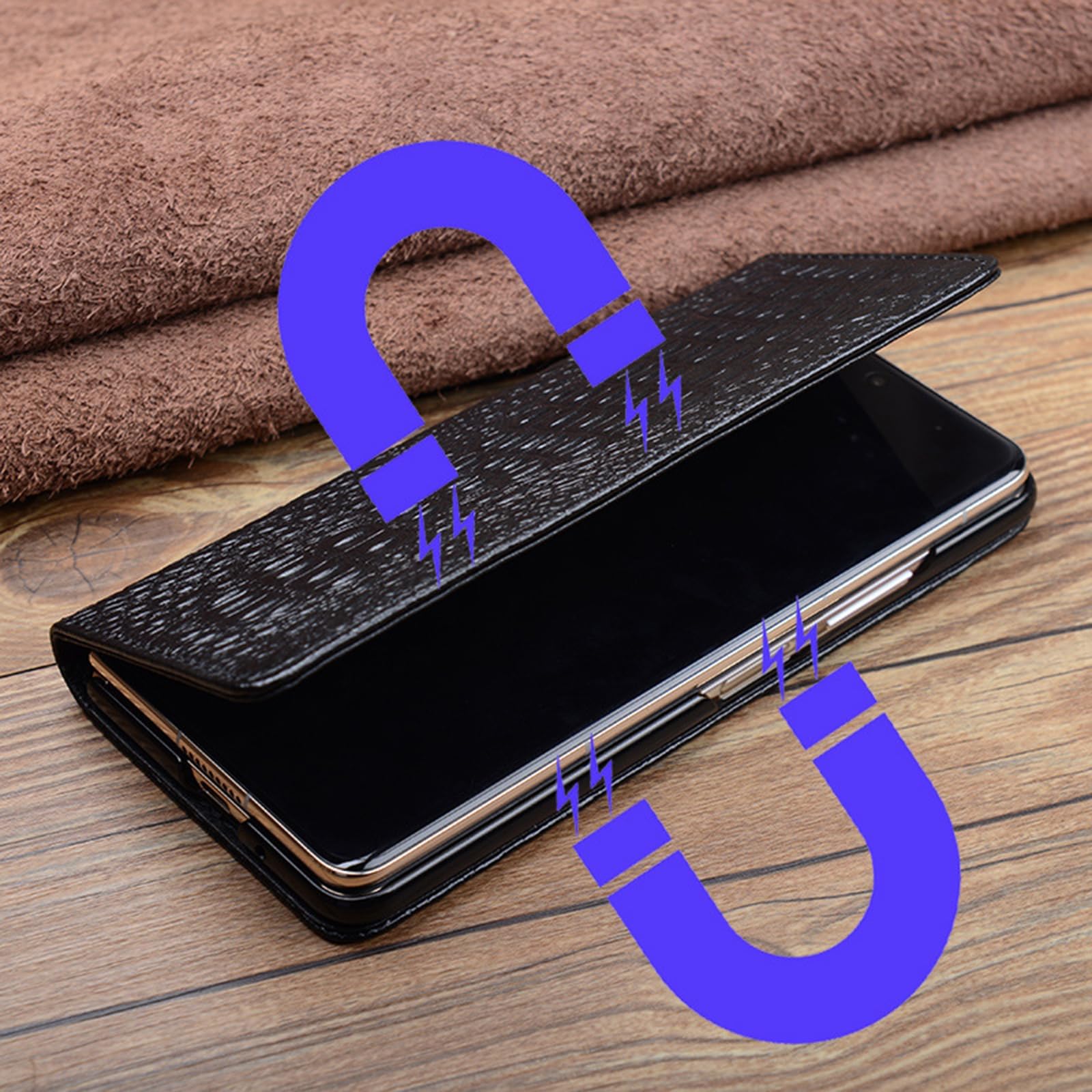 Pokrowiec z prawdziwej skóry do Huawei Mate X6, smukły biznesowy wzór liczi, inteligentna hibernacja, pokrowiec z klapką, kompleksowa ochrona obiektywu, zielony