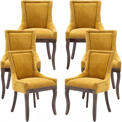 Miniatura 50 de Juego de 6 sillas de comedor, silla de cocina y comedor, sillas de comedor tapizadas en tela, sillas de comedor de madera, sillas de comedor, ribete